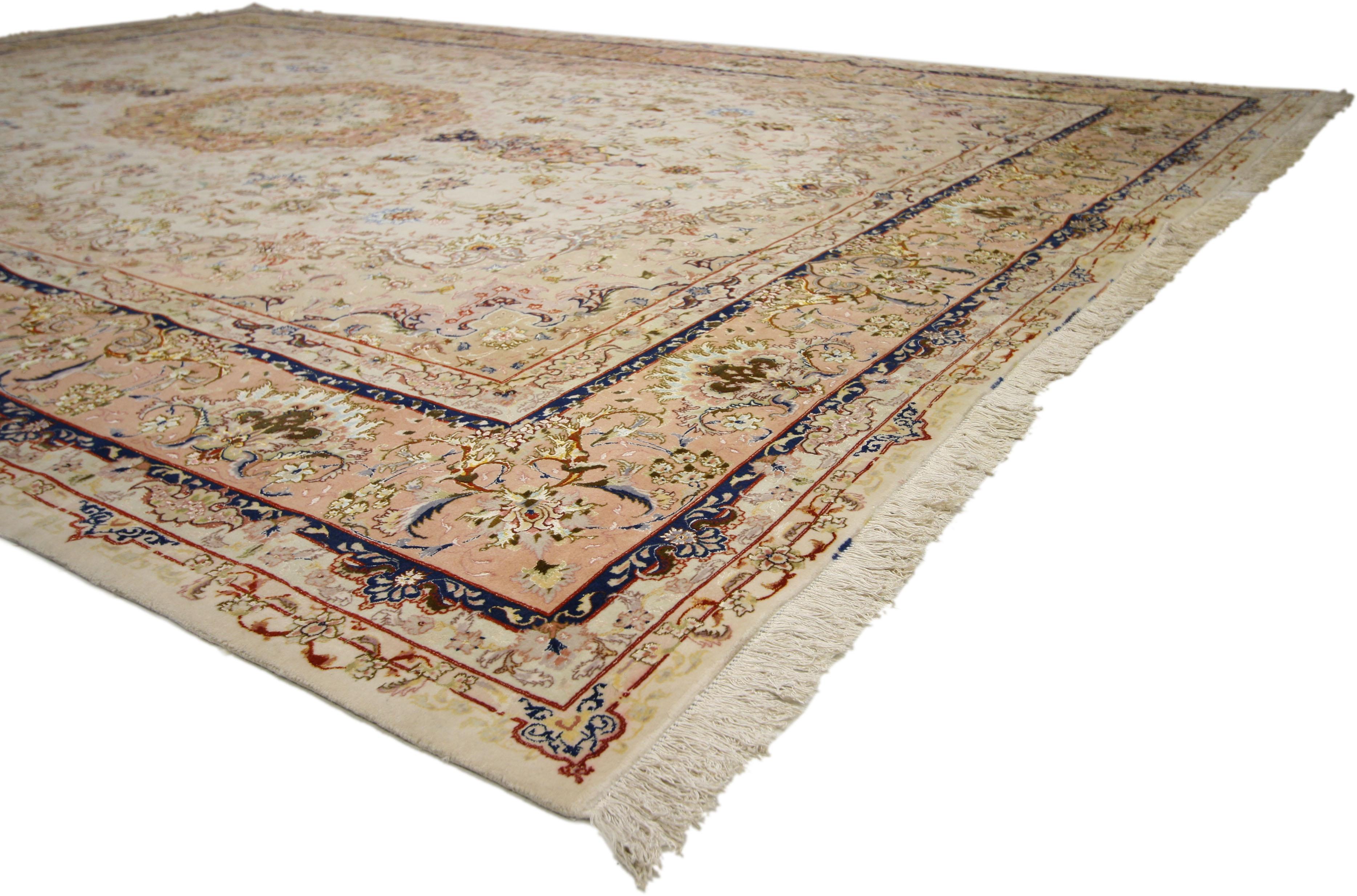 Hand-Knotted Vintage Persian Wool and Silk Tabriz Rug For Sale