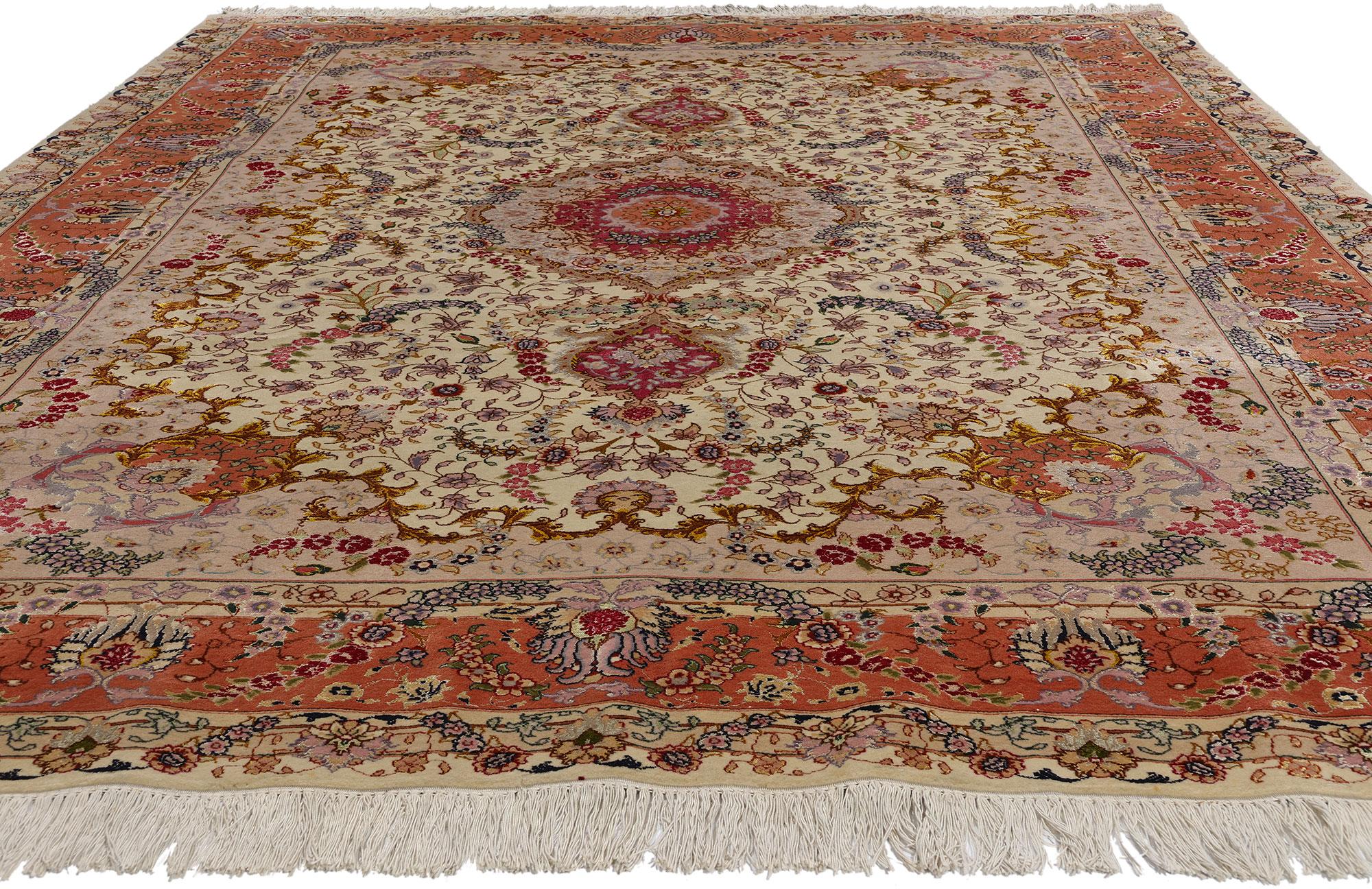 Renaissance Vintage Persian Wool and Silk Tabriz Rug For Sale