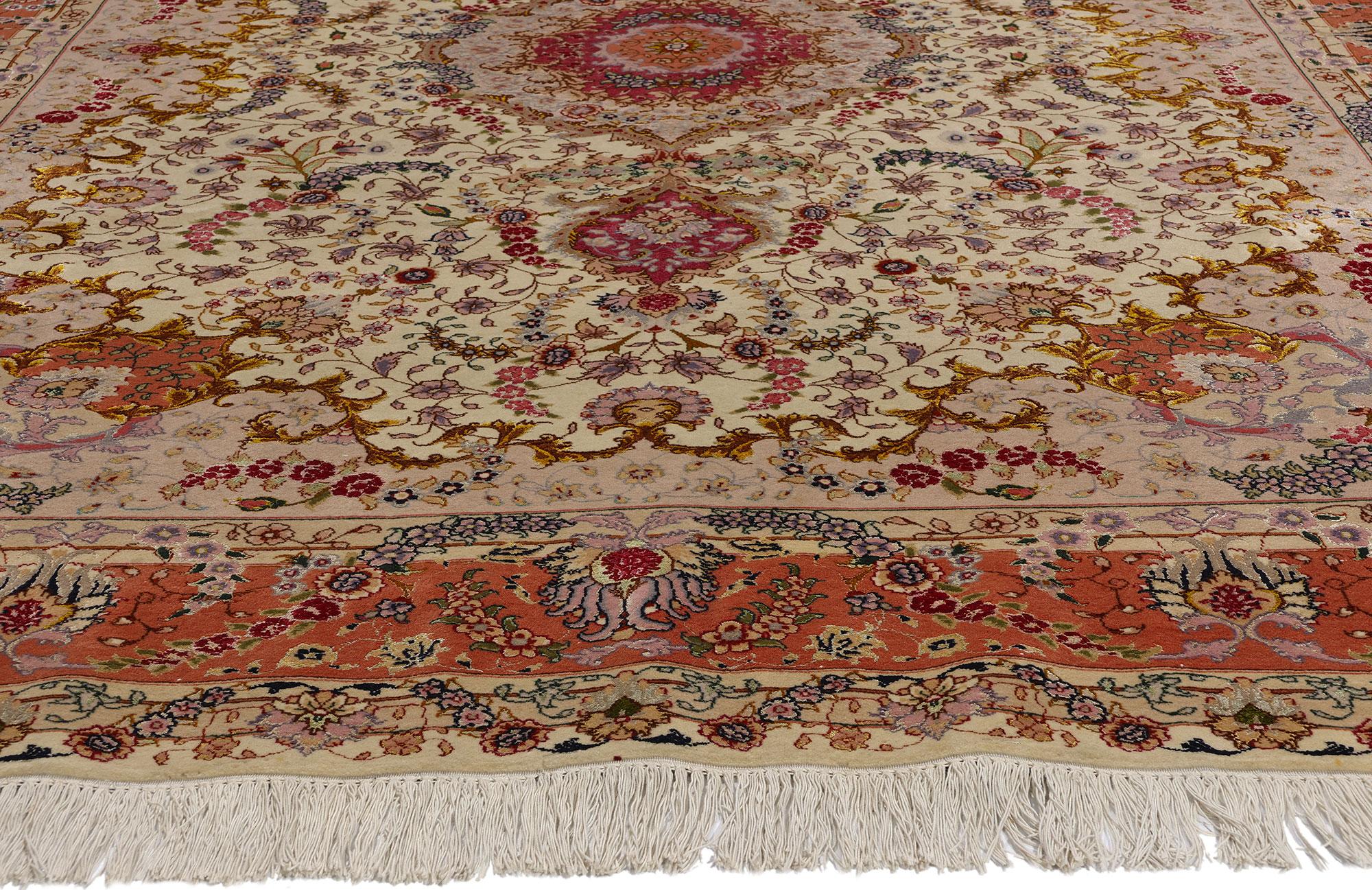 Hand-Knotted Vintage Persian Wool and Silk Tabriz Rug For Sale