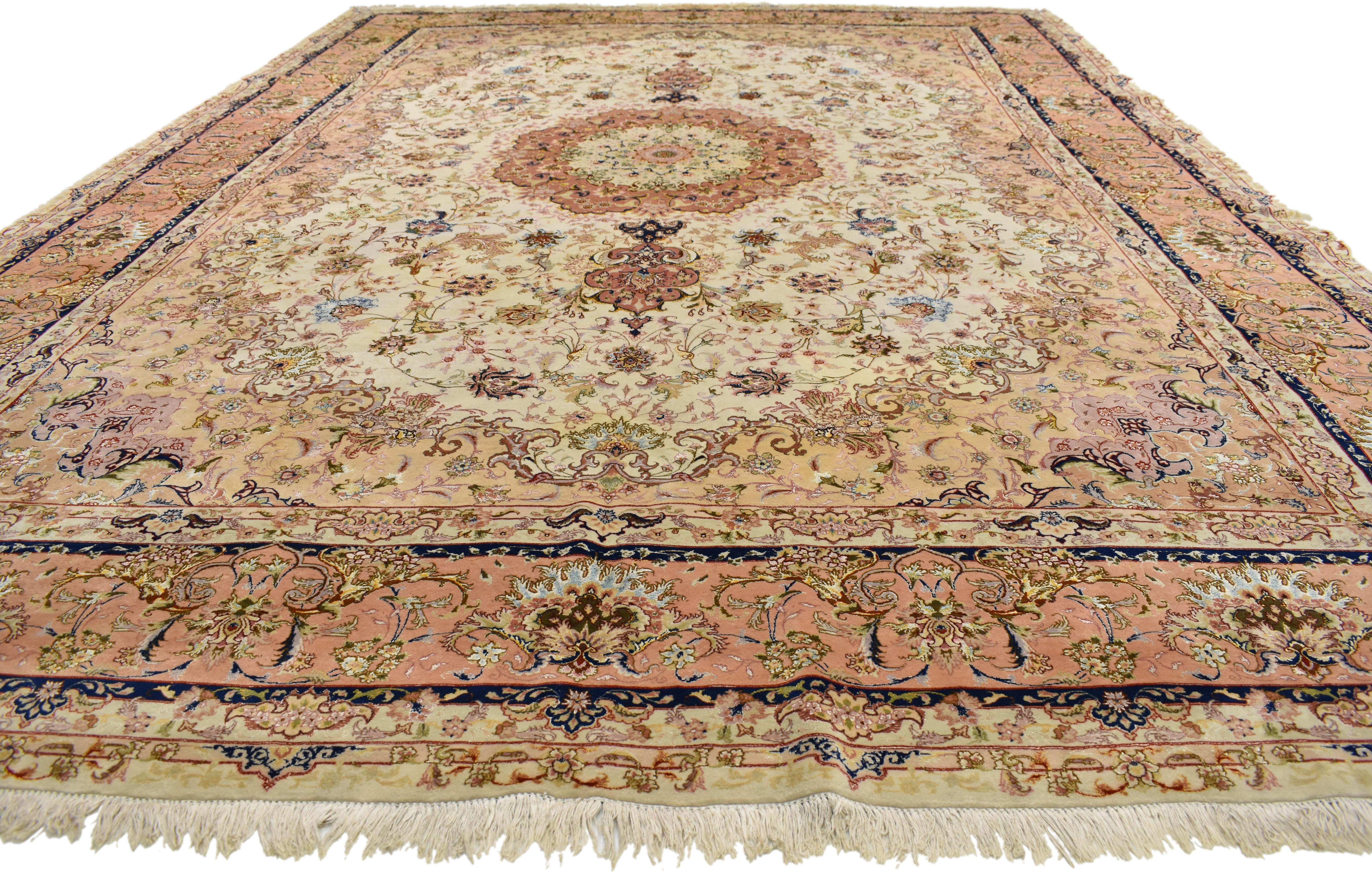 20th Century Vintage Persian Wool and Silk Tabriz Rug For Sale