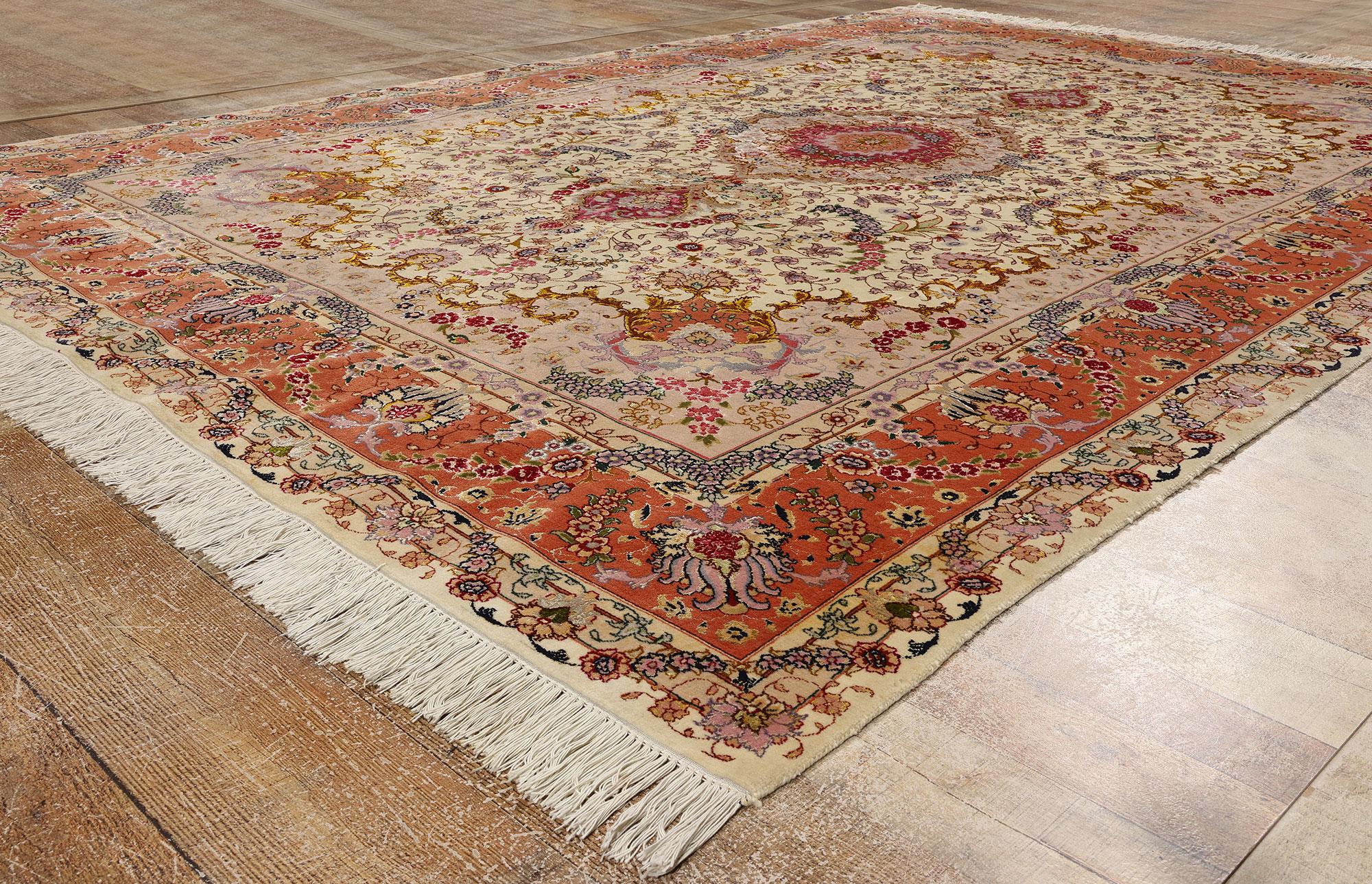 Vintage Persian Wool and Silk Tabriz Rug For Sale 1
