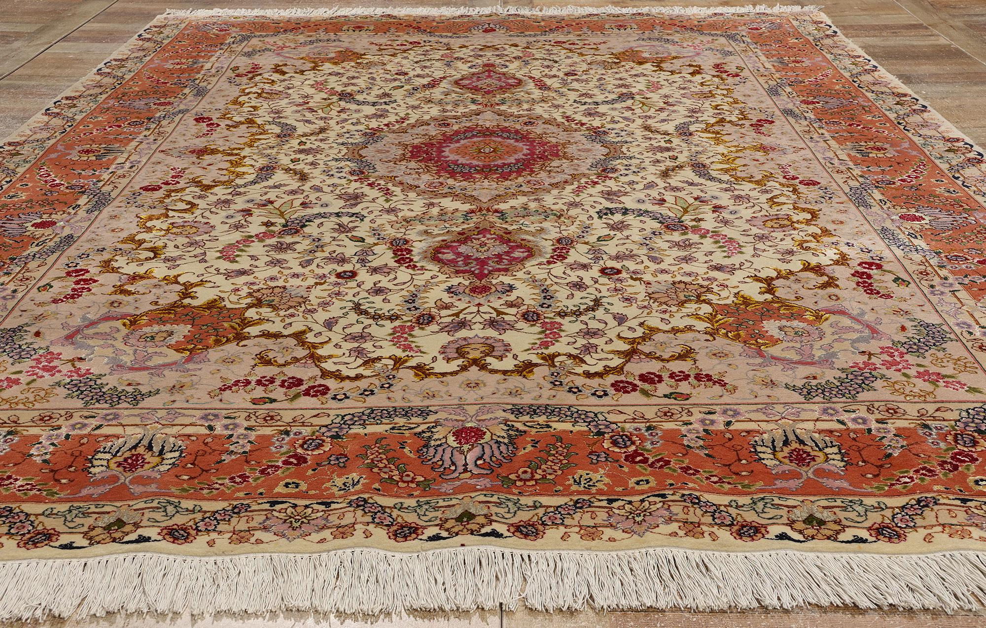 Vintage Persian Wool and Silk Tabriz Rug For Sale 2