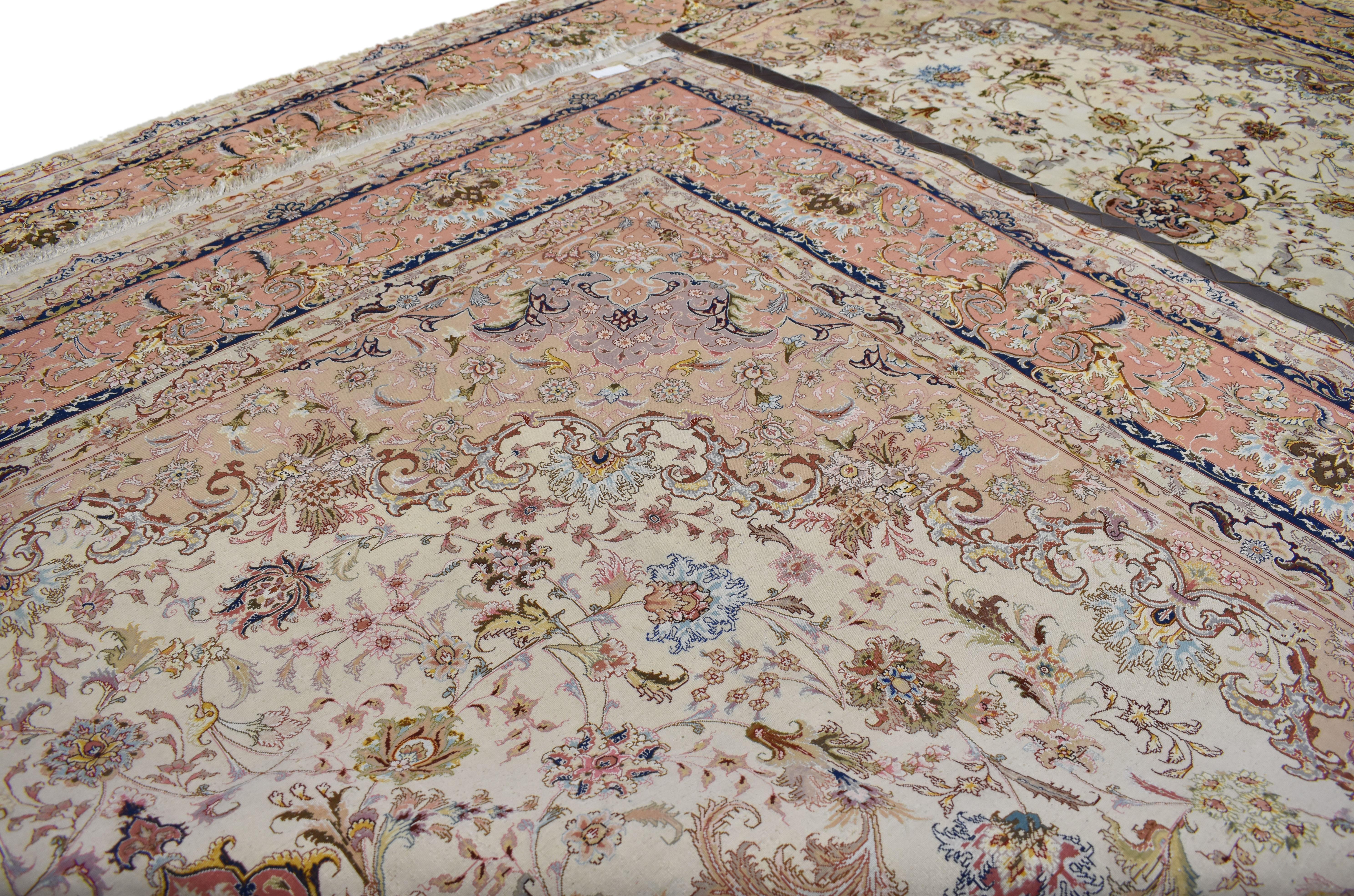 Vintage Persian Wool and Silk Tabriz Rug For Sale 4
