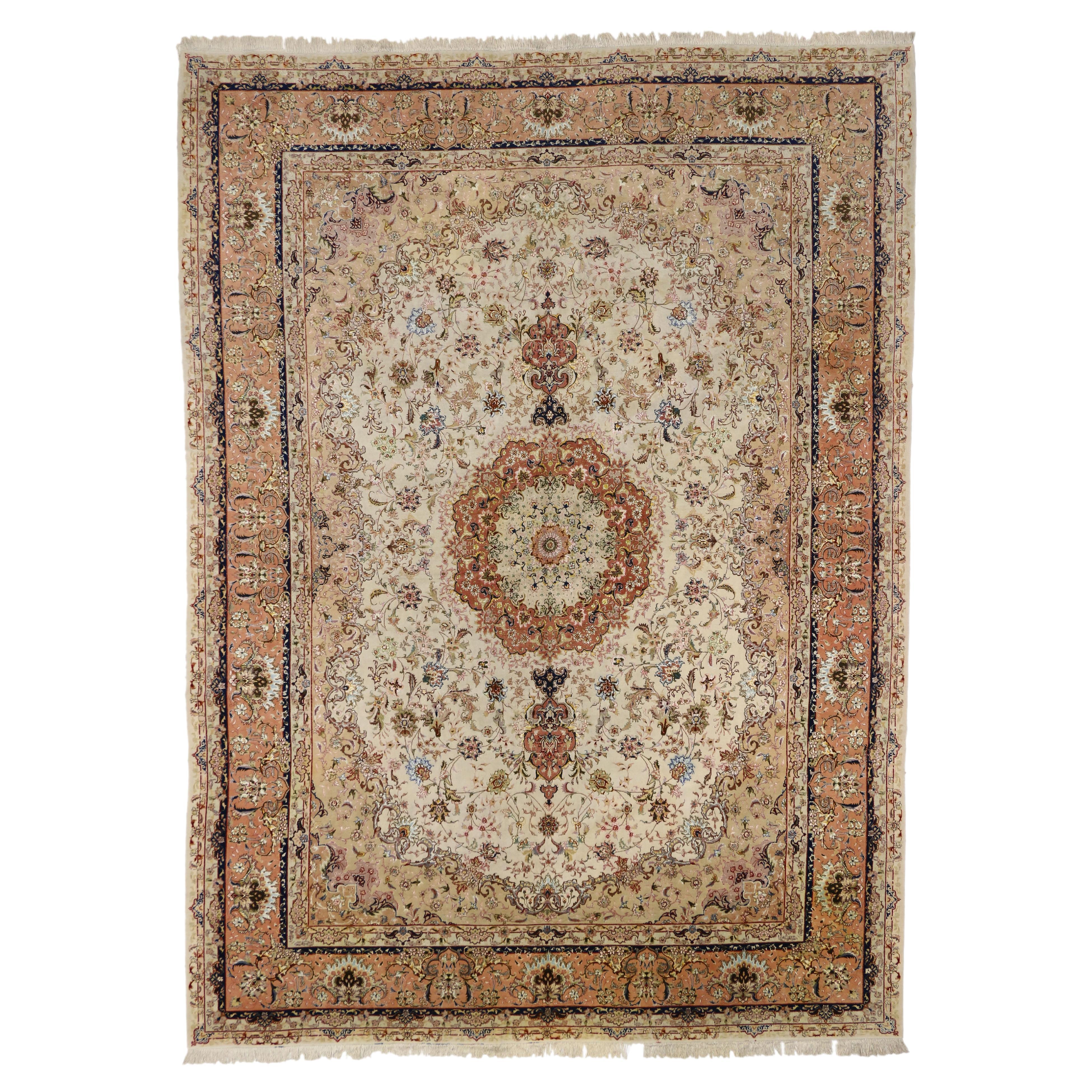 Vintage Persian Wool and Silk Tabriz Rug For Sale