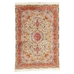 Alfombra Persa Vintage Tabriz Floral de Lana y Seda