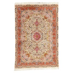 Tapis persan vintage Tabriz en laine et soie à fleurs