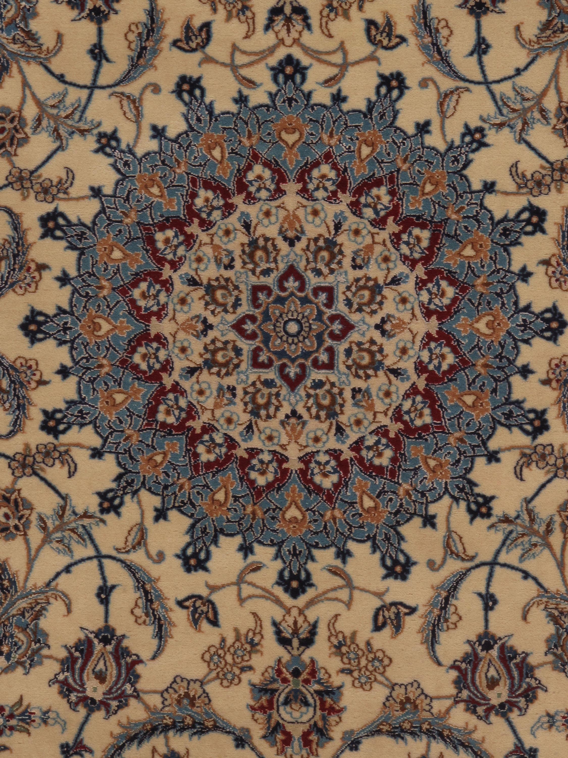 Hand-Knotted Vintage Persian Wool & Silk Nain Rug  4' x 6' For Sale