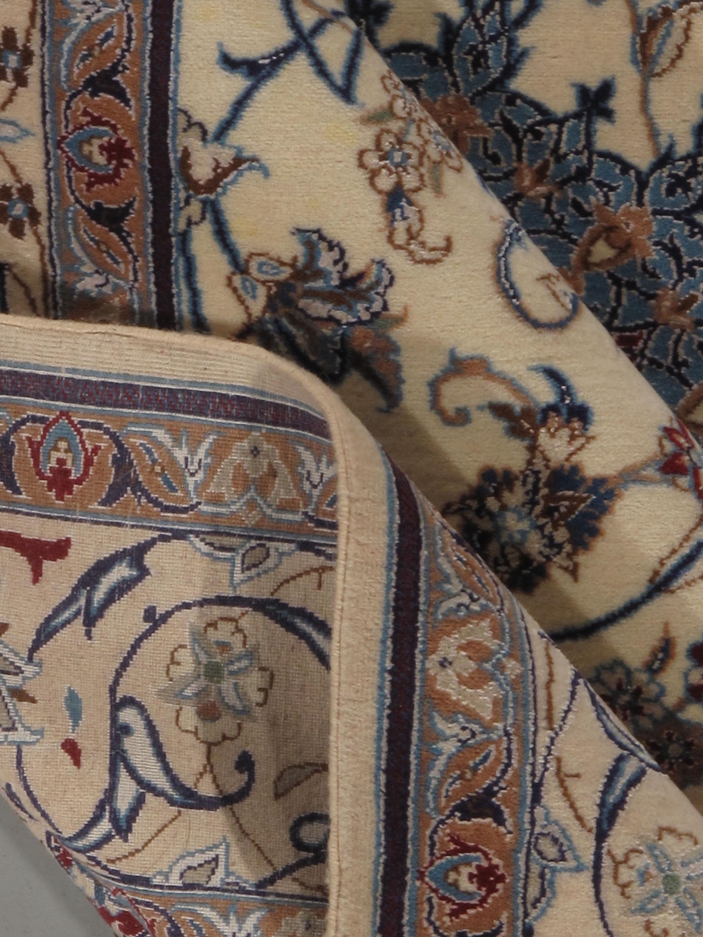 Vintage Persian Wool & Silk Nain Rug  4' x 6' For Sale 1