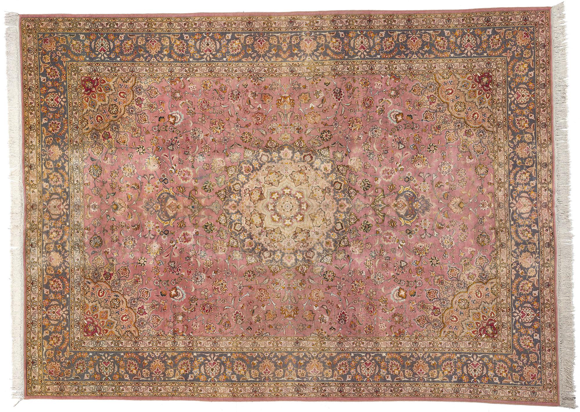 Vintage Persian Wool-Silk Tabriz Rug, Regencycore Collides with Georgian Style For Sale 5