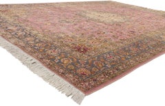 Vintage Persian Wool-Silk Tabriz Rug, Regencycore Collides with Georgian Style