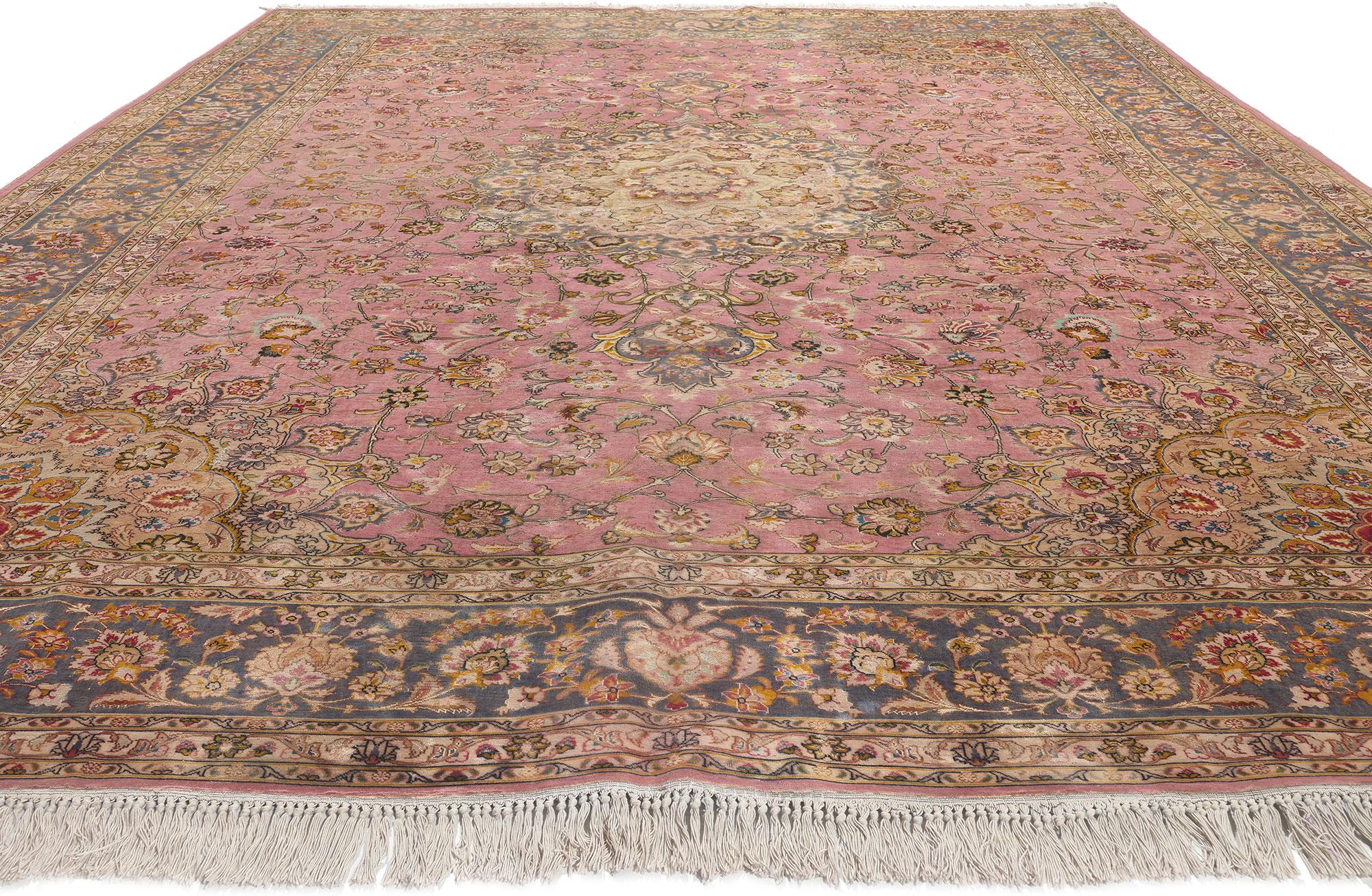 Hand-Knotted Vintage Persian Wool-Silk Tabriz Rug, Regencycore Collides with Georgian Style For Sale