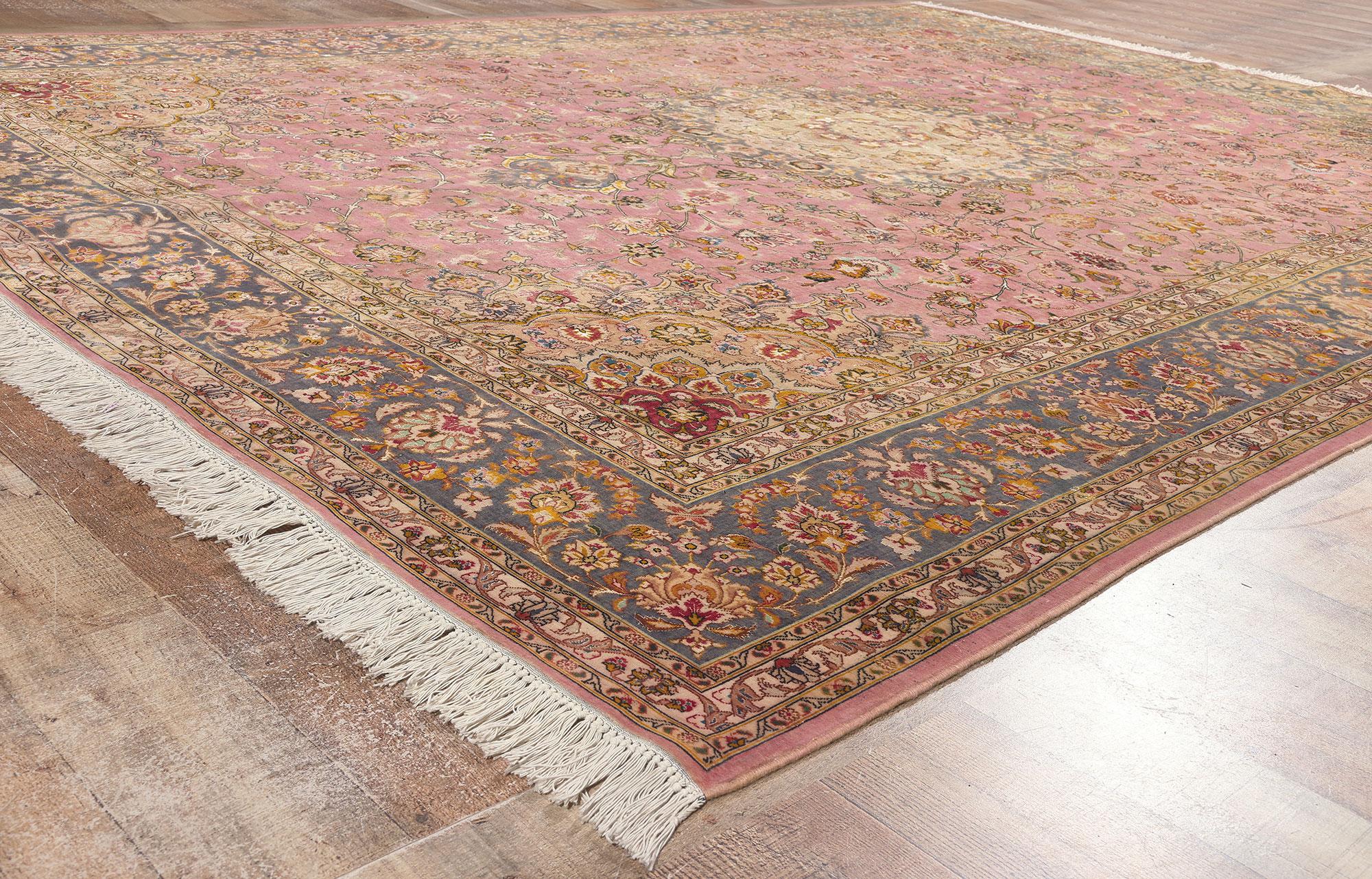 Vintage Persian Wool-Silk Tabriz Rug, Regencycore Collides with Georgian Style For Sale 2