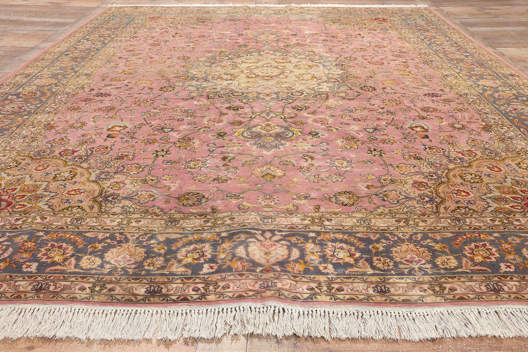 Vintage Persian Wool-Silk Tabriz Rug, Regencycore Collides with Georgian Style For Sale 3