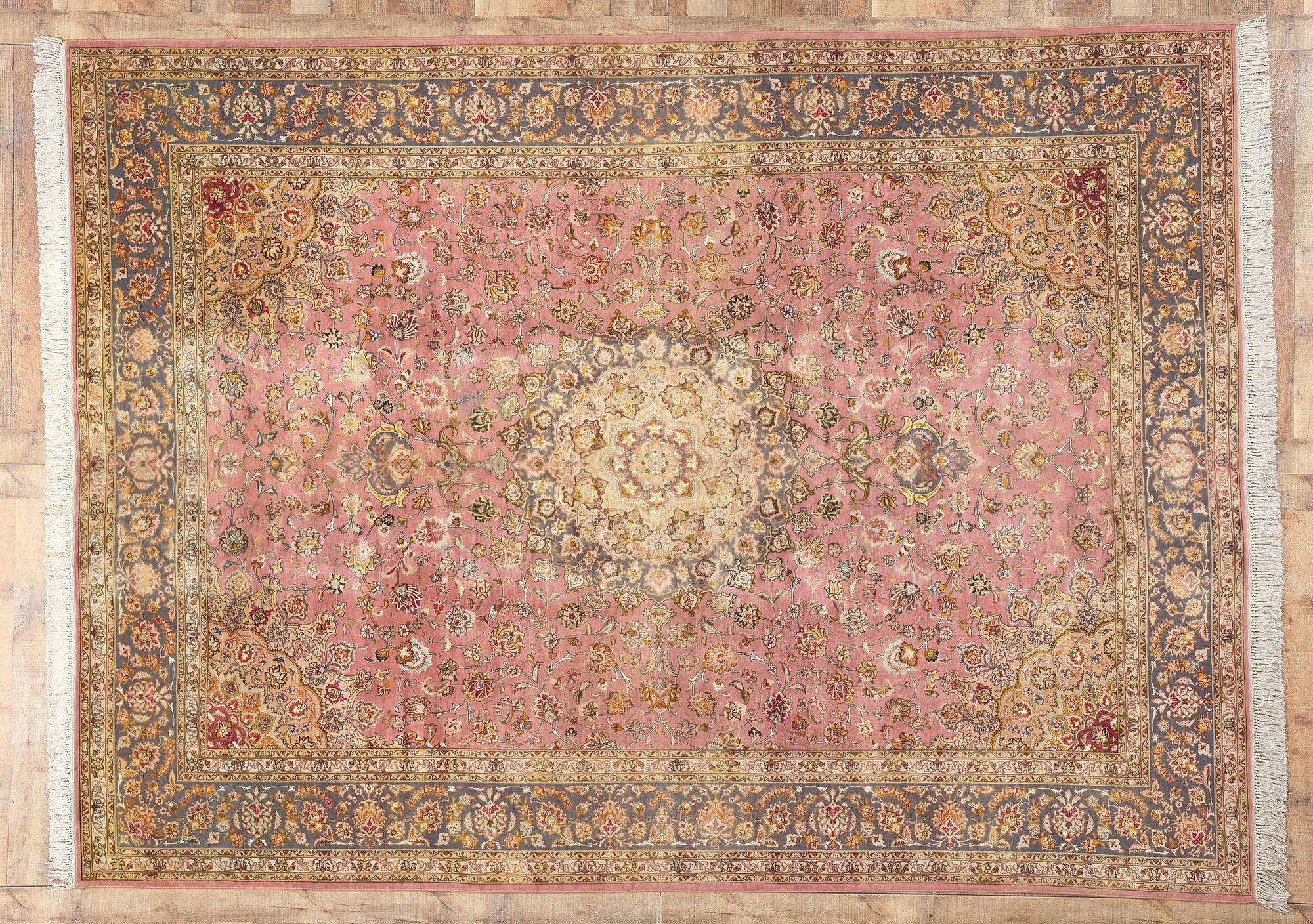 Vintage Persian Wool-Silk Tabriz Rug, Regencycore Collides with Georgian Style For Sale 4