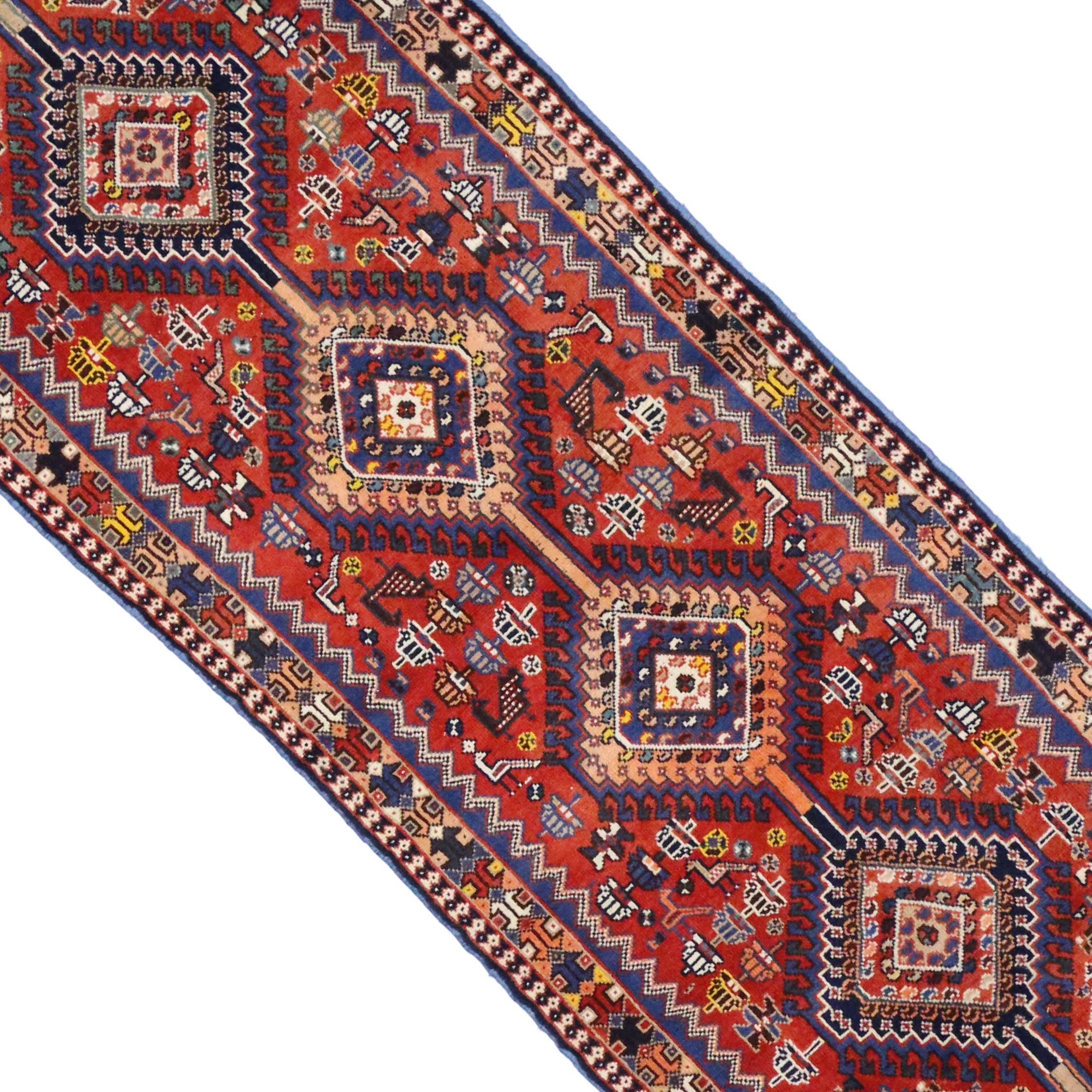 Nomadic Vintage Persian Yalameh Runner with Tribal Style, Hallway Runner In Good Condition In Dallas, TX