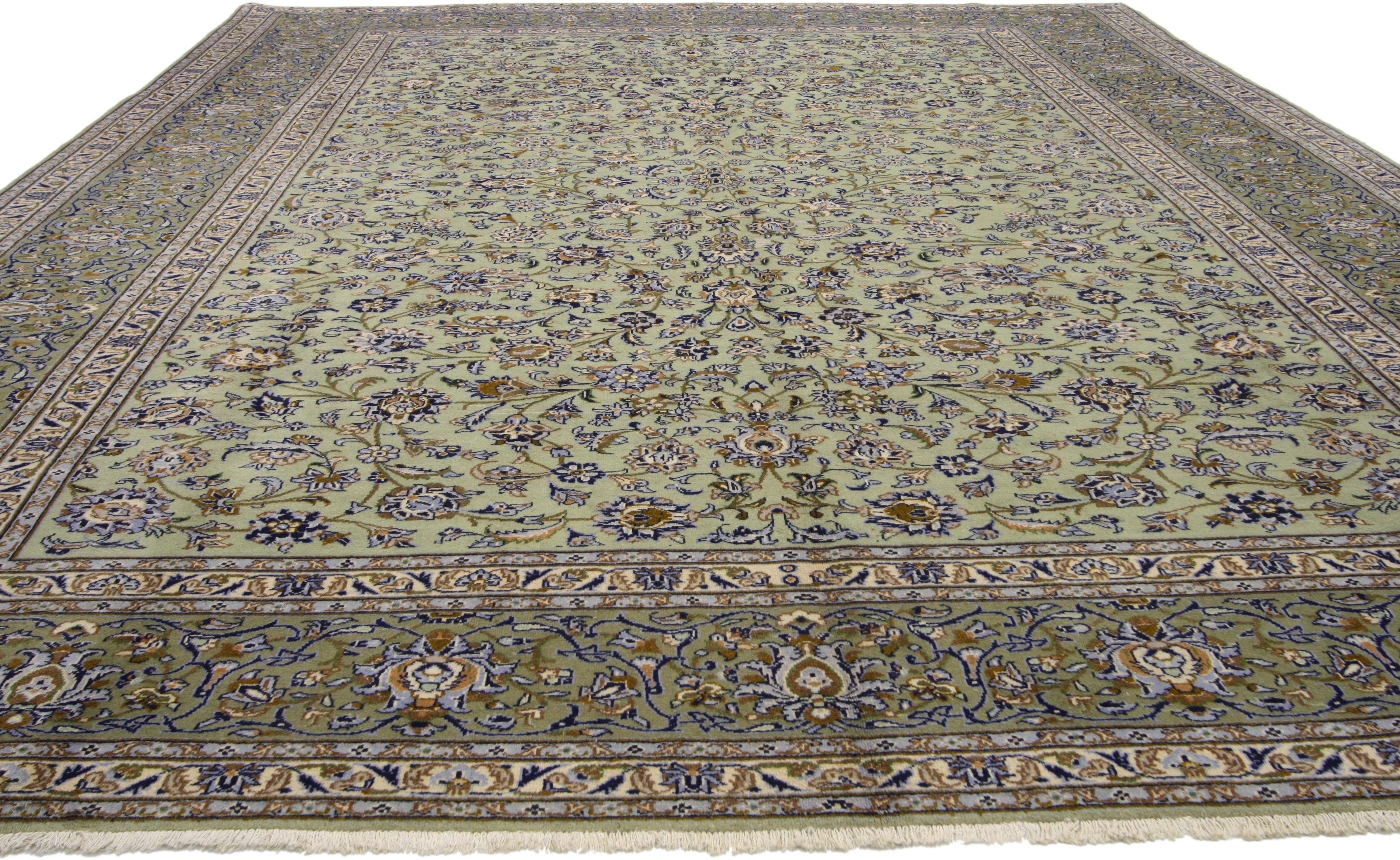 Hand-Knotted Vintage Persian Yazd Area Rug with French Country Style For Sale
