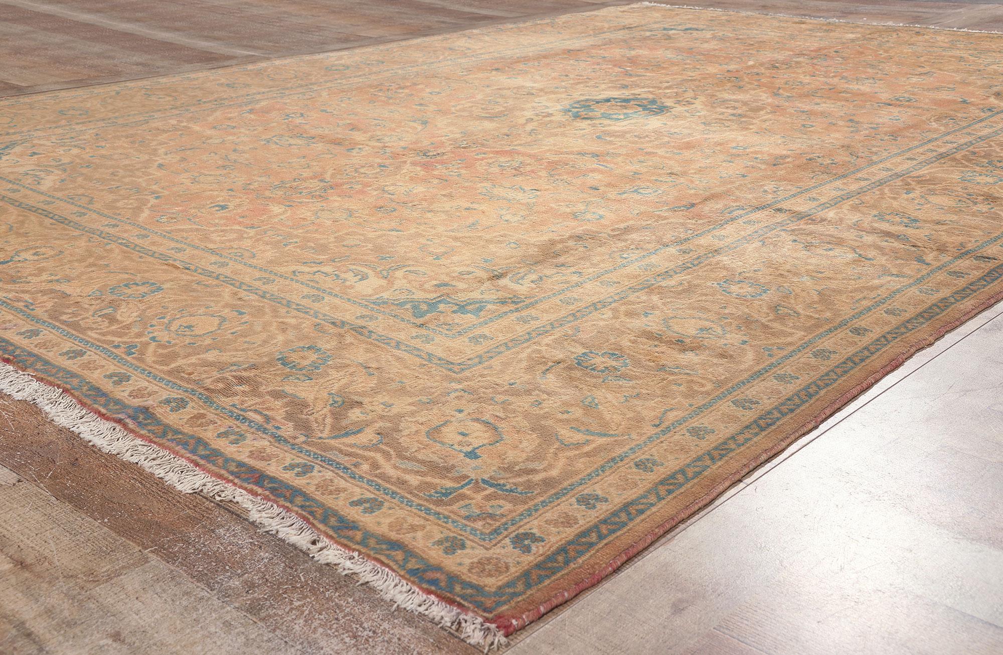 Hand-Knotted Vintage Persian Yazd Rug, Timeless Italian Appeal Meets Sunbaked Elegance For Sale