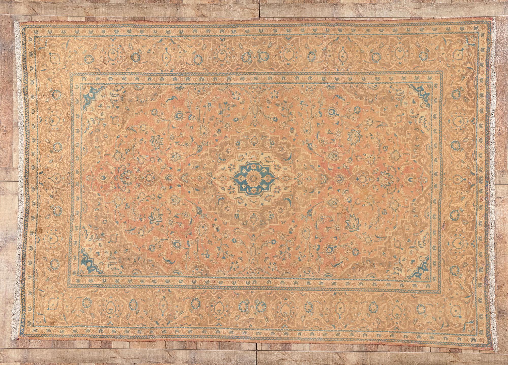 20th Century Vintage Persian Yazd Rug, Timeless Italian Appeal Meets Sunbaked Elegance For Sale