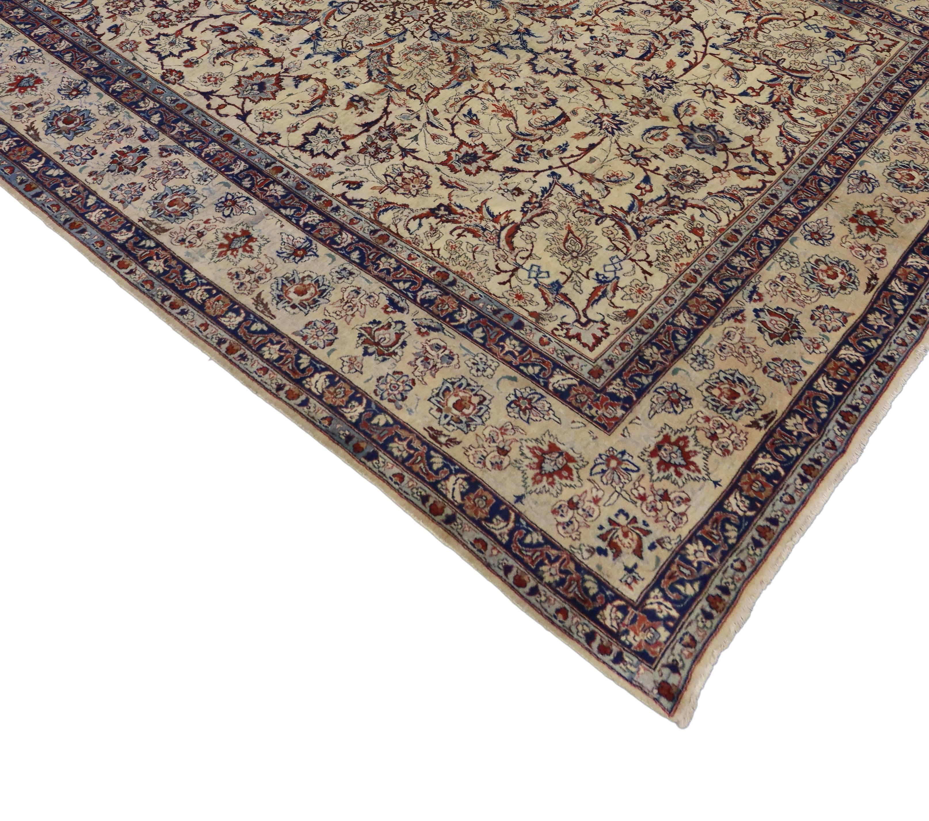 20th Century Vintage Persian Yazd Area Rug with Traditional Style For Sale