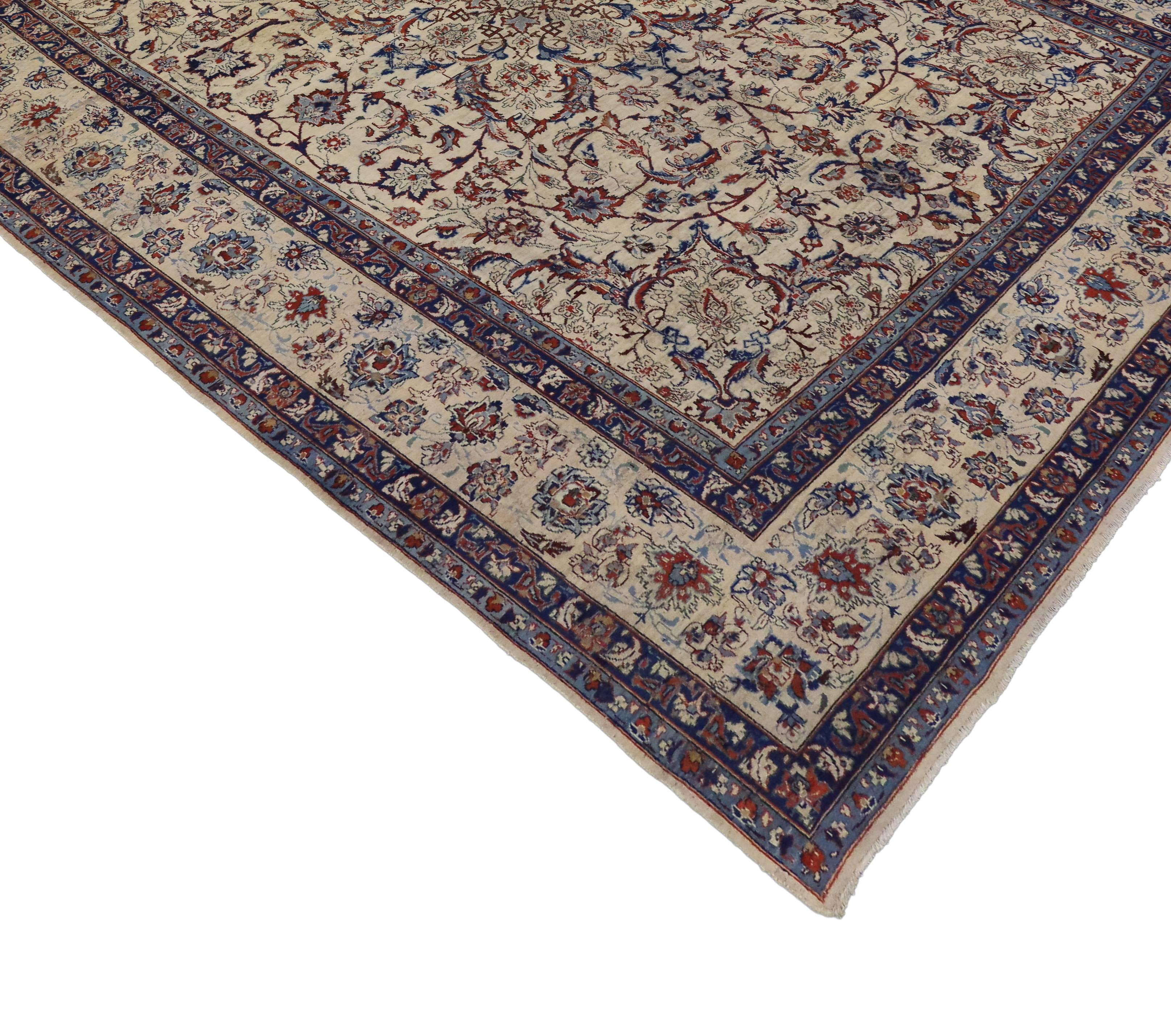 Wool Vintage Persian Yazd Area Rug with Traditional Style For Sale