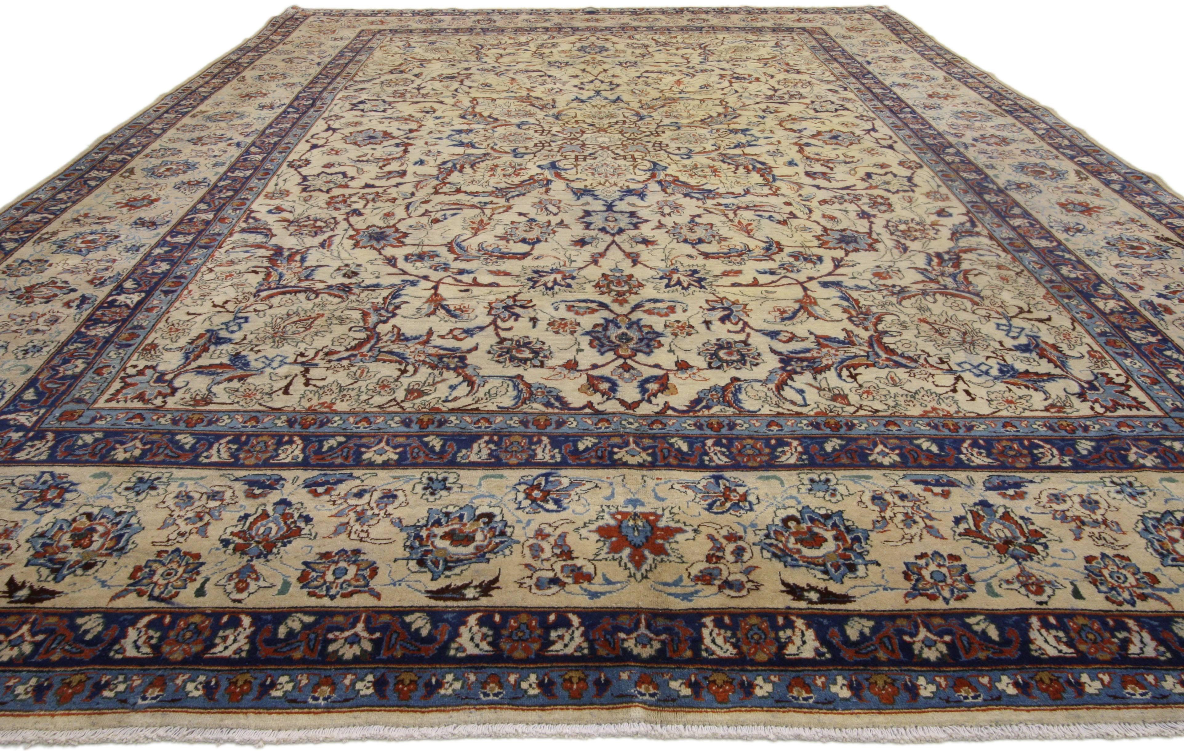 Modern Vintage Persian Yazd Area Rug with Traditional Style For Sale