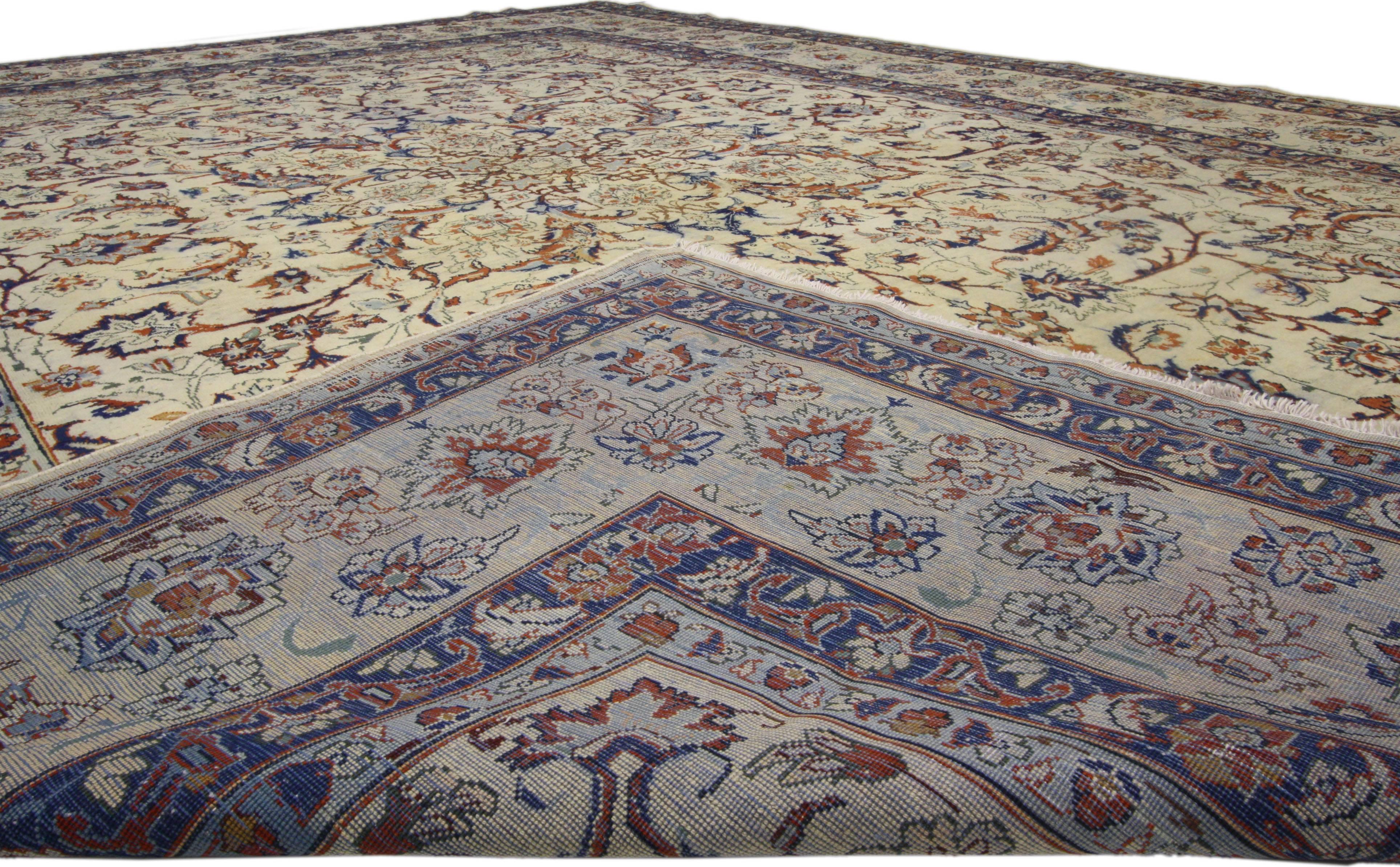 Hand-Knotted Vintage Persian Yazd Area Rug with Traditional Style For Sale