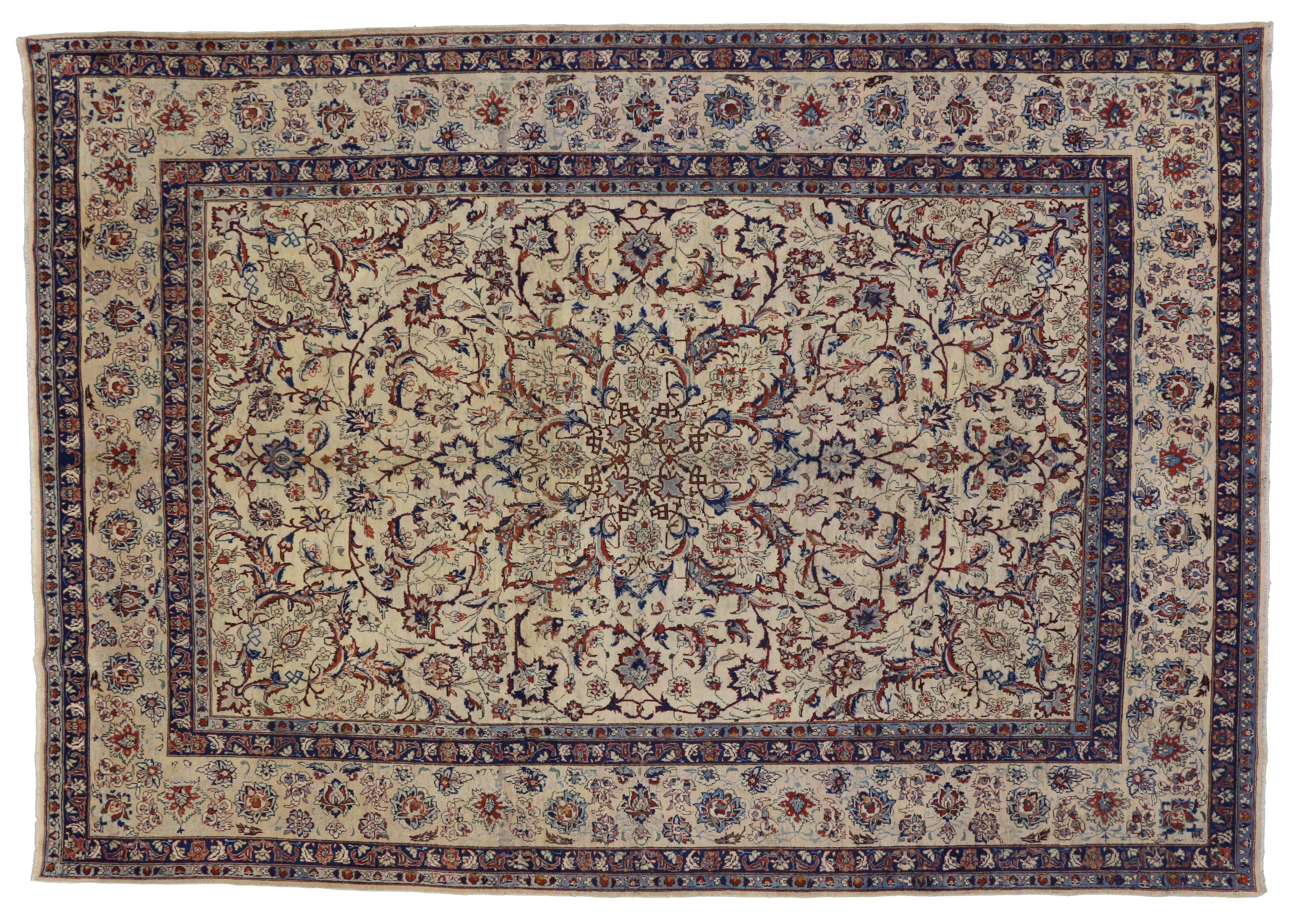Vintage Persian Yazd Area Rug with Traditional Style For Sale 2