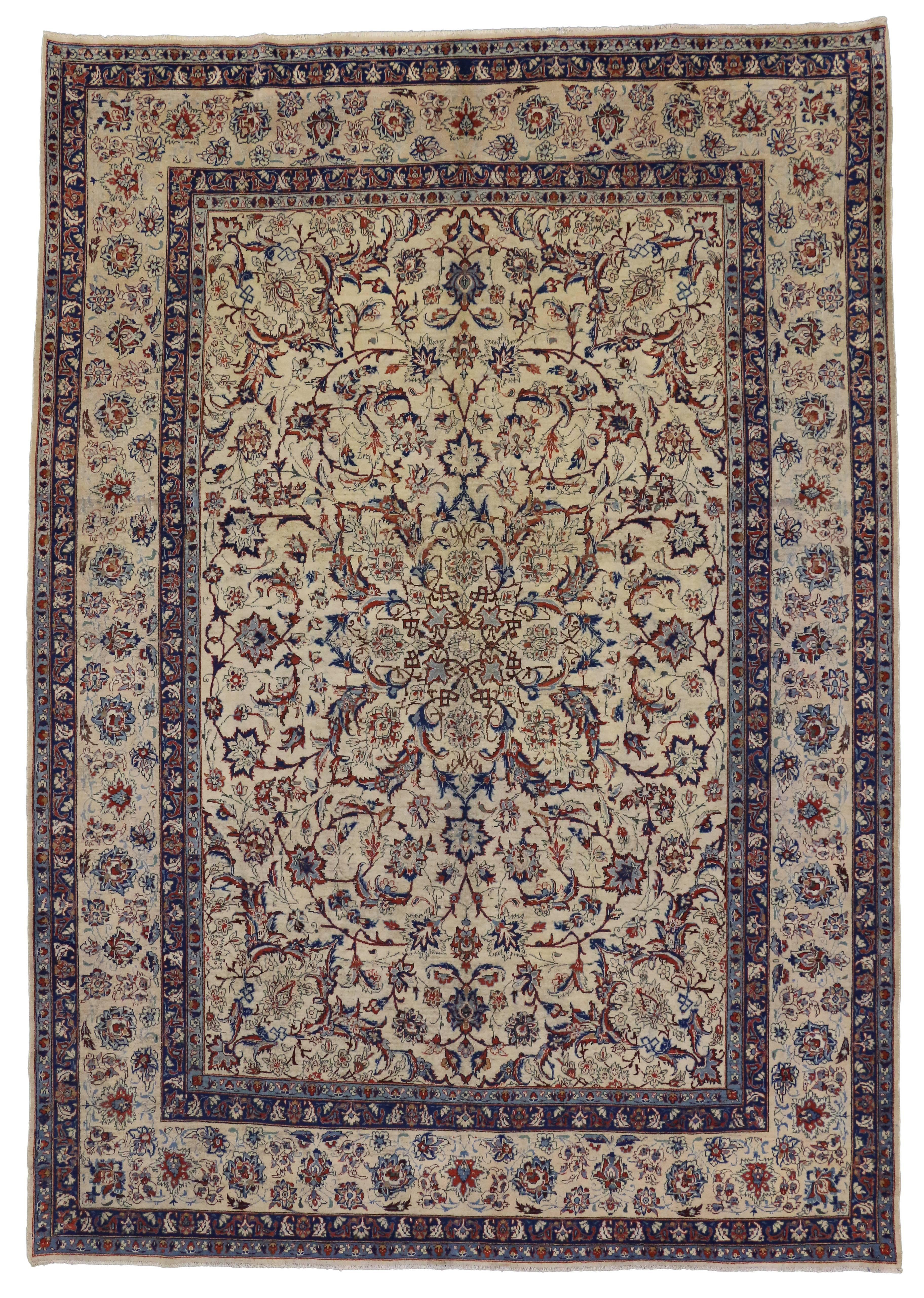 Vintage Persian Yazd Area Rug with Traditional Style For Sale 3