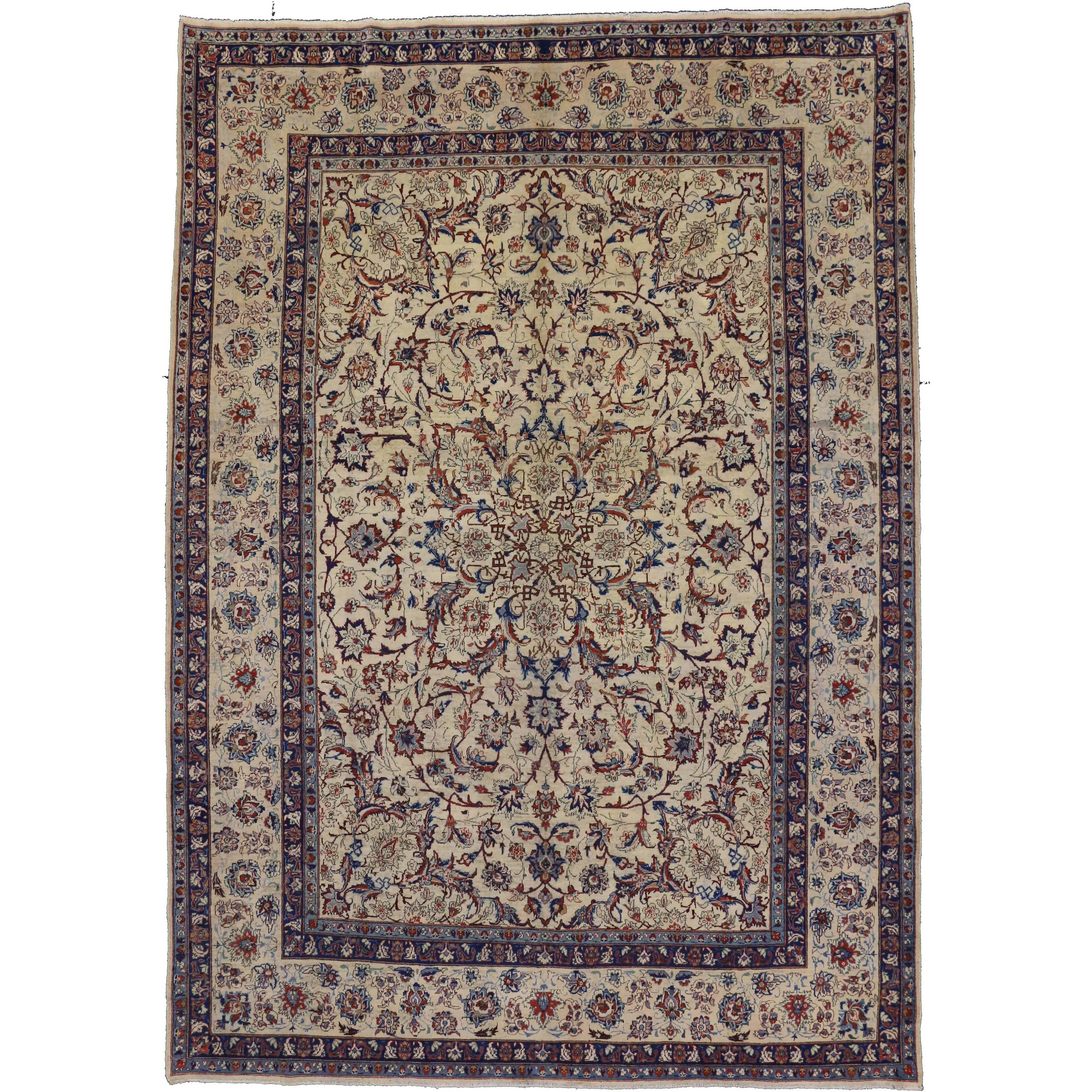 Vintage Persian Yazd Area Rug with Traditional Style For Sale