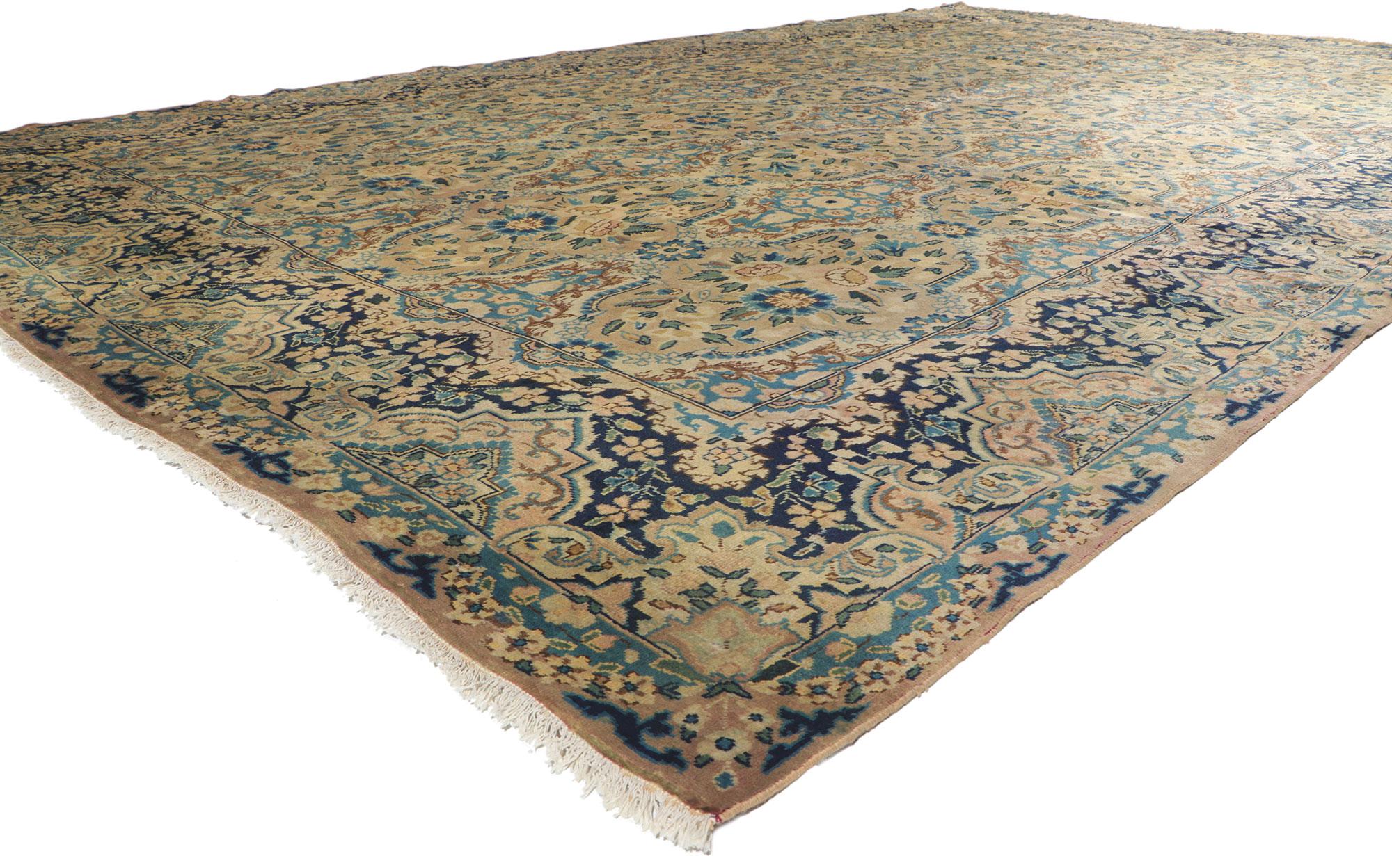 76504 Vintage Persian Yazd Rug,10'00 X 16'03. Yazd rugs, originating from the central Iranian city of Yazd, are esteemed for their intricate designs, superior craftsmanship, and rich cultural significance. Handcrafted using traditional techniques by