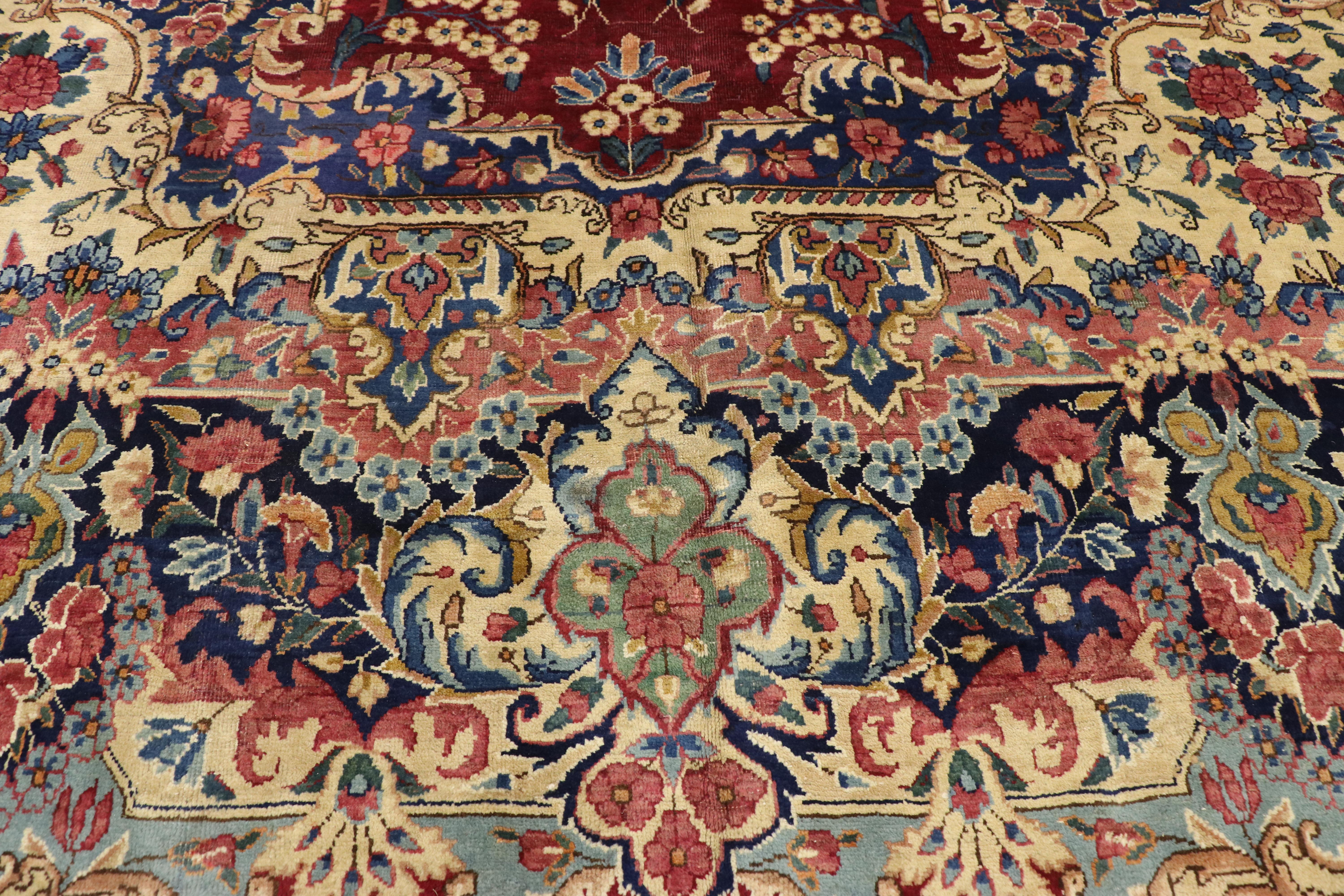 Hand-Knotted Vintage Persian Yazd Rug with Traditional English and Old World Style For Sale