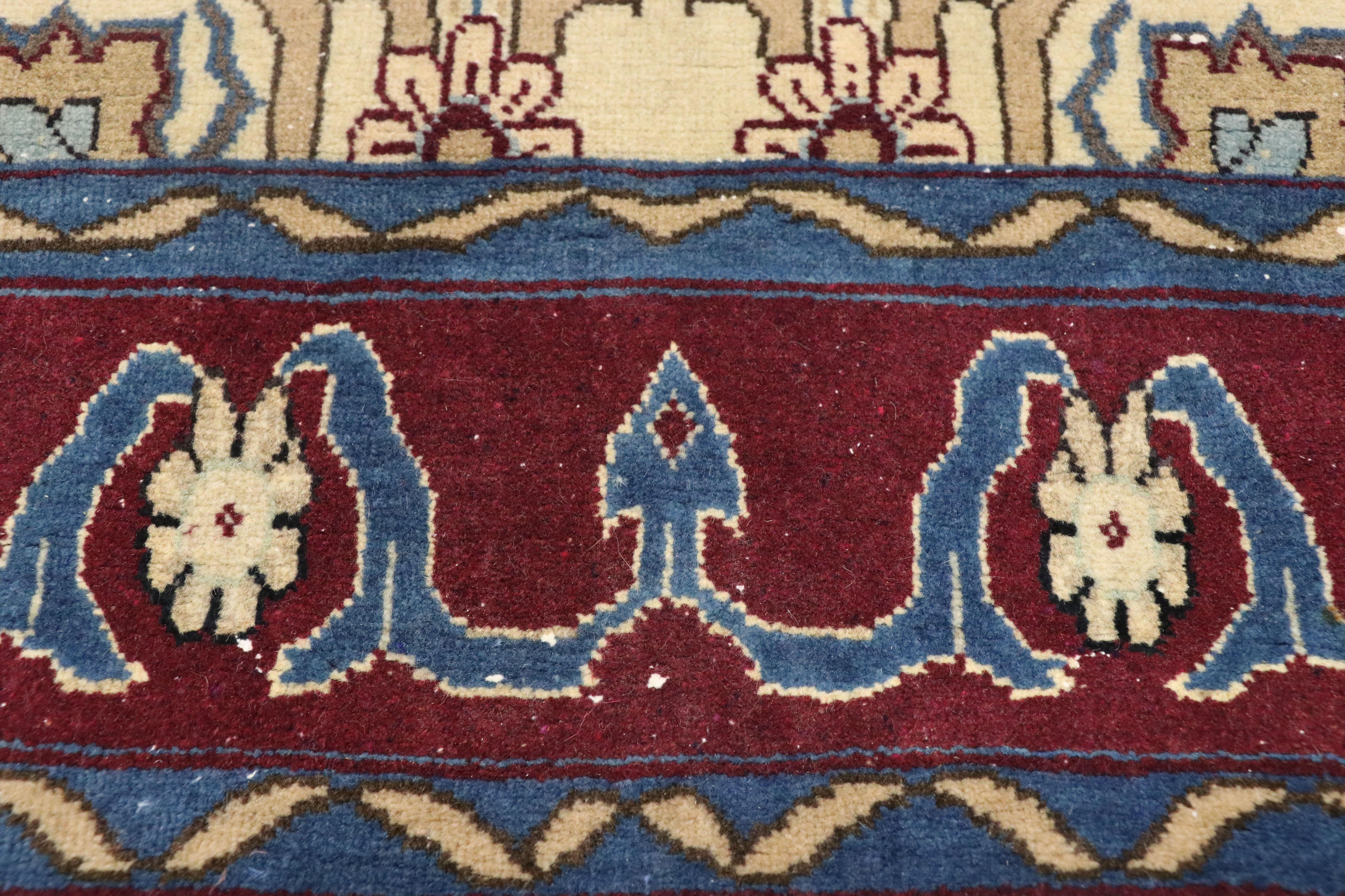 Hand-Knotted Vintage Persian Yazd Runner, Long Hallway Runner For Sale