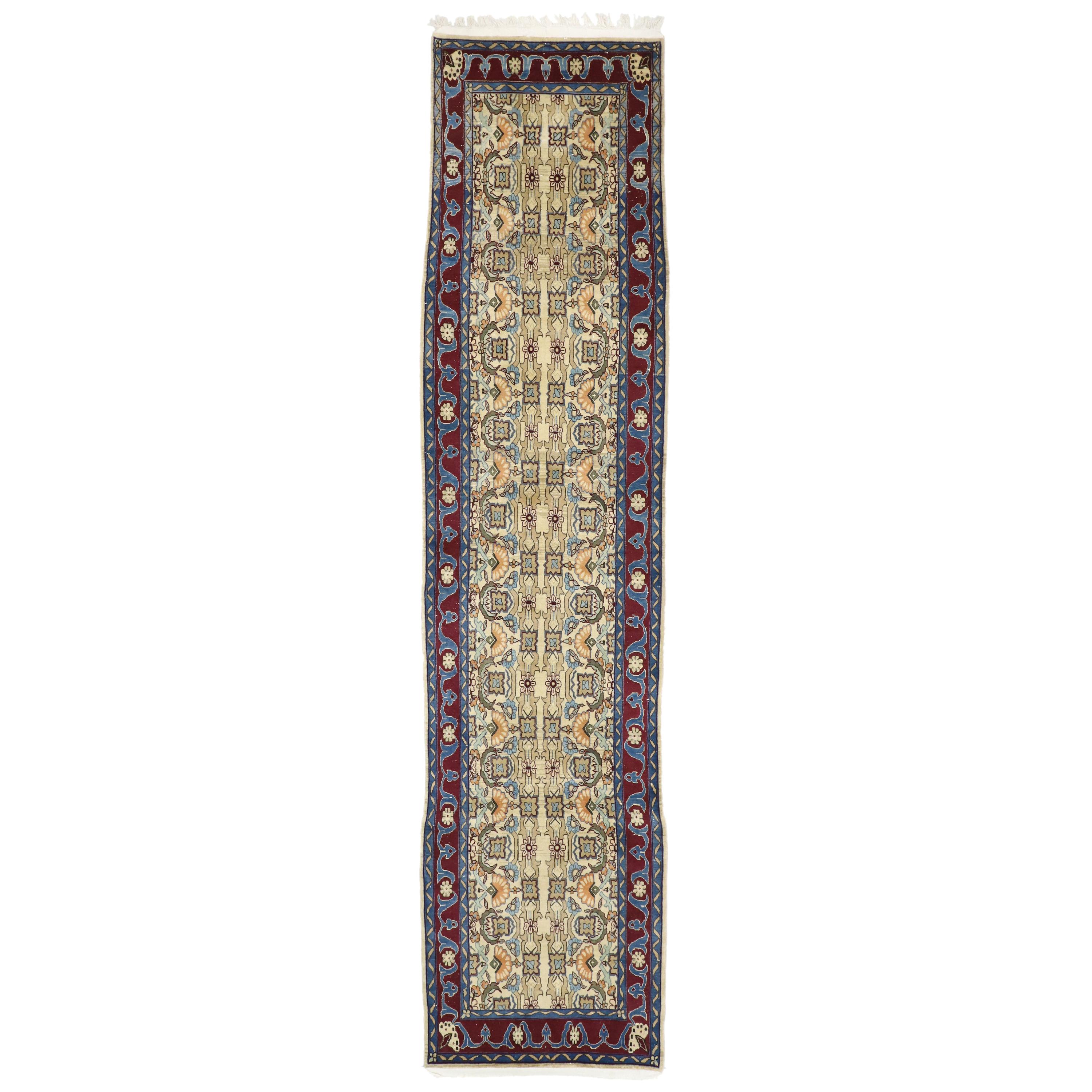 Vintage Persian Yazd Runner, Long Hallway Runner For Sale