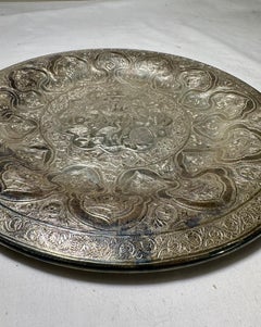 Vintage Persian Zandi Middle Eastern Islamic Round S Brass Platter.
