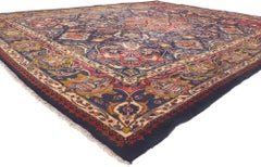 Vintage Persian Zir Khaki Mashhad Rug, Art Nouveau Meets Worldly Treasures