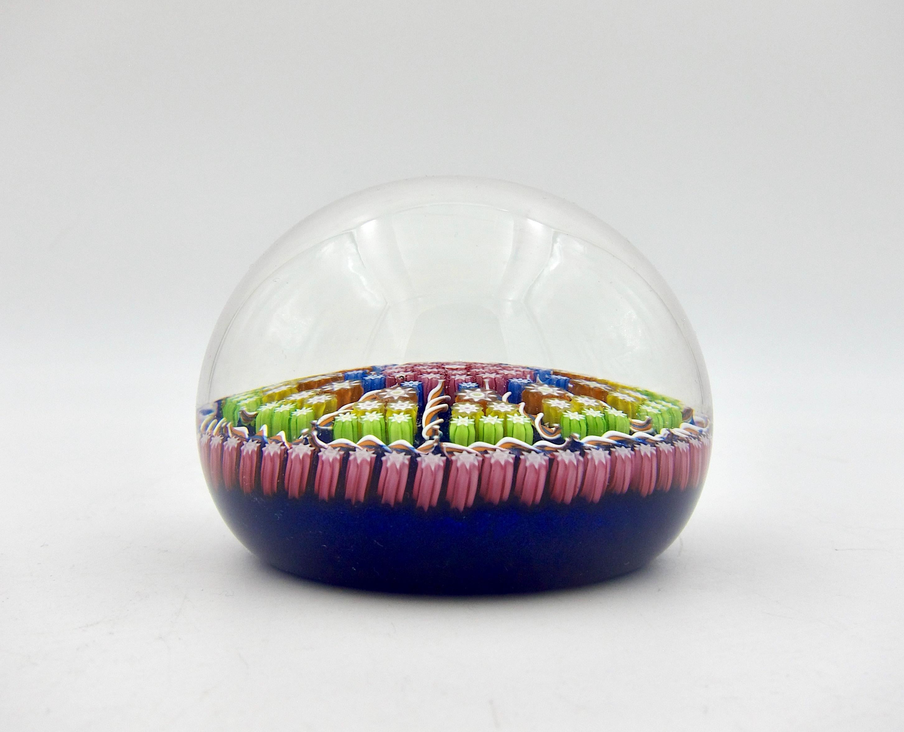 Modern Vintage Perthshire Millefiori Art Glass Paperweight with Central P Cane