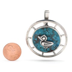 Vintage Peru Laffi Turquoise Bird Pendant, Sterling Silver