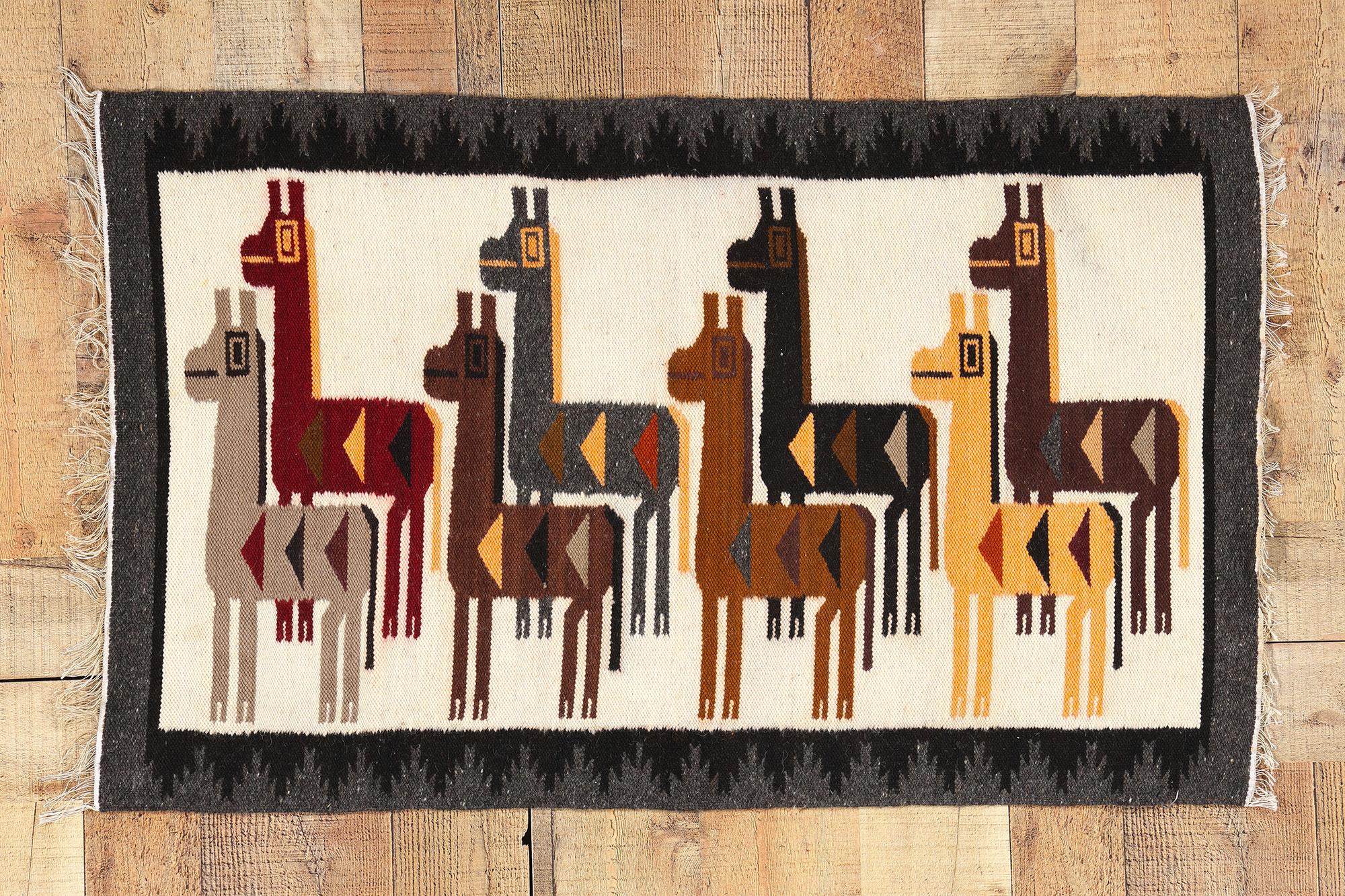 Wool Vintage Peruvian Alpaca Pictorial Kilim Rug For Sale