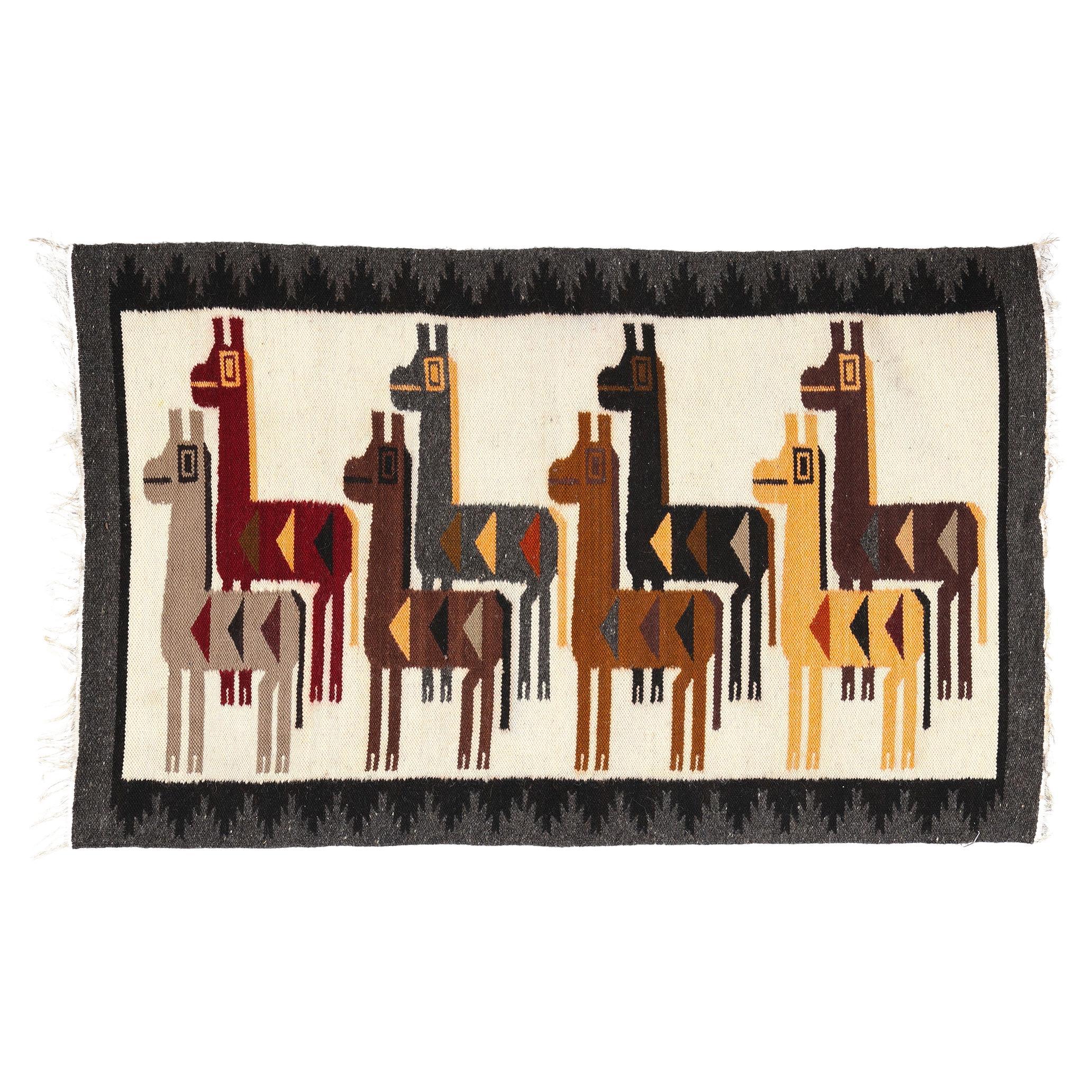 Vintage Peruvian Alpaca Pictorial Kilim Rug For Sale