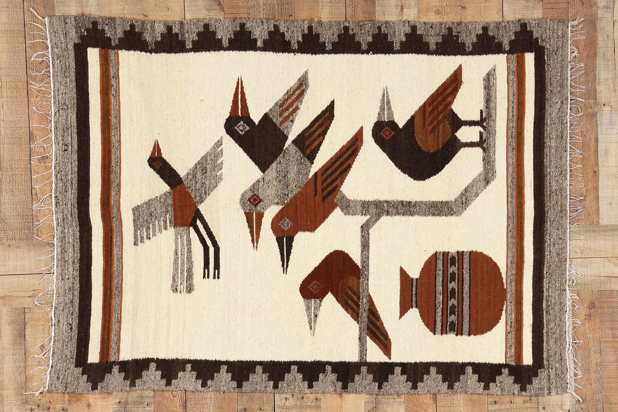 Vintage Peruvian Bird Pictorial Kilim Rug For Sale 4