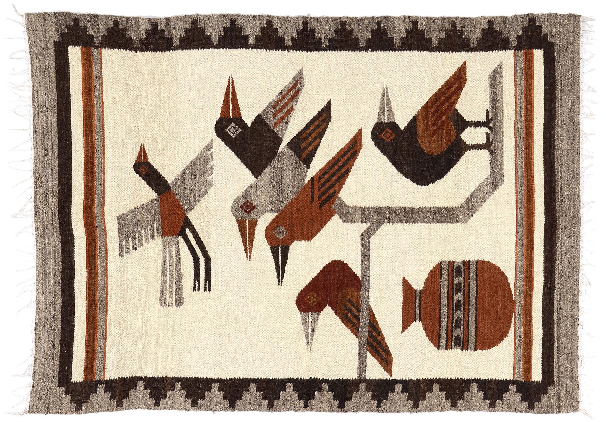 Vintage Peruvian Bird Pictorial Kilim Rug For Sale 5