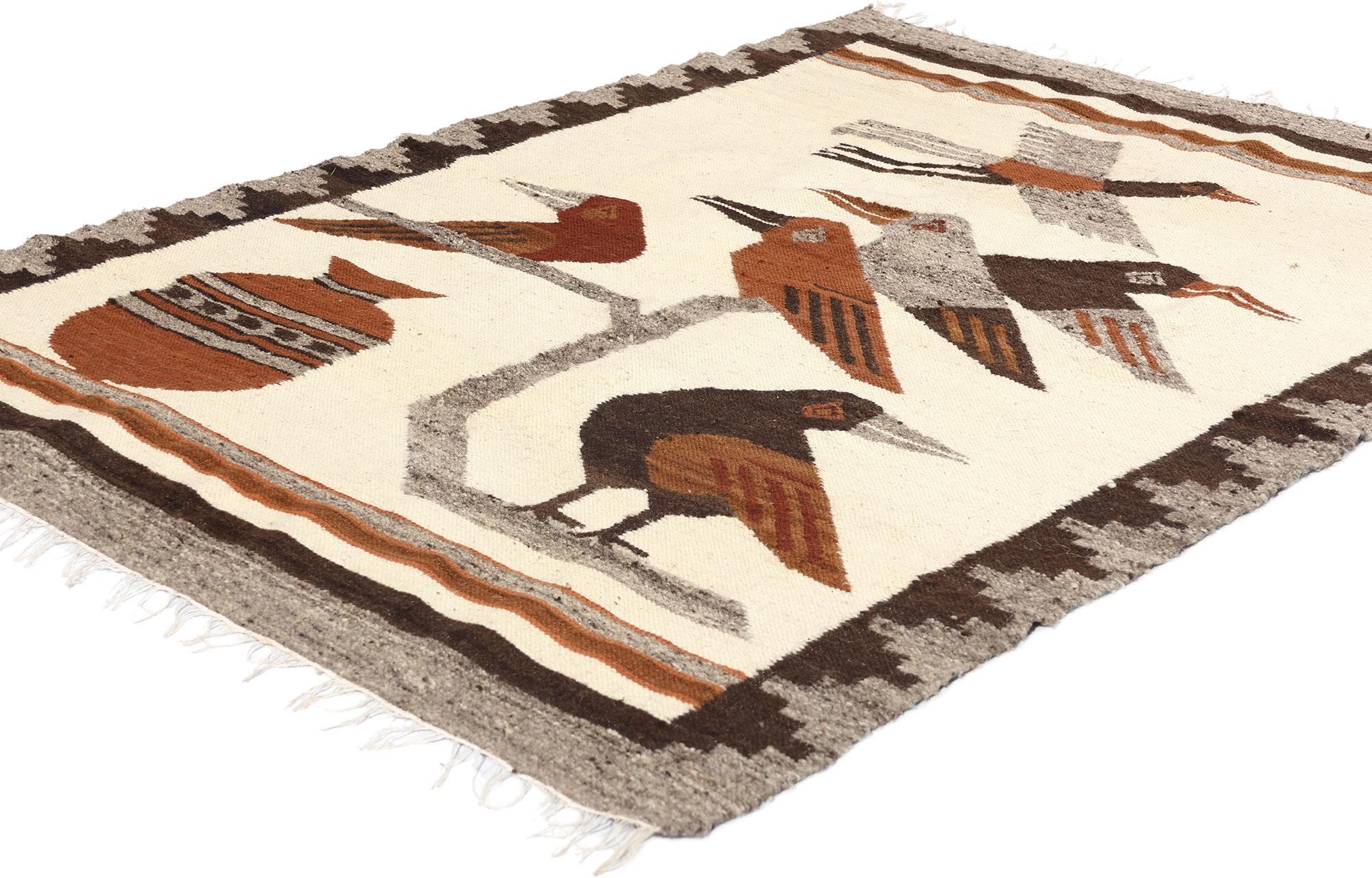 Hand-Woven Vintage Peruvian Bird Pictorial Kilim Rug For Sale