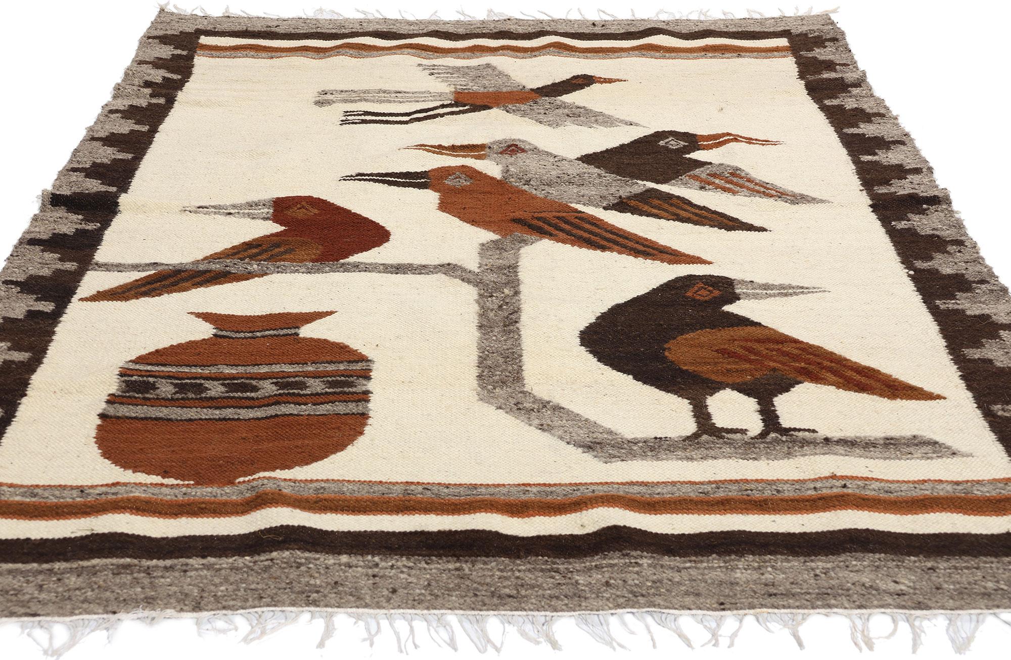 Wool Vintage Peruvian Bird Pictorial Kilim Rug For Sale