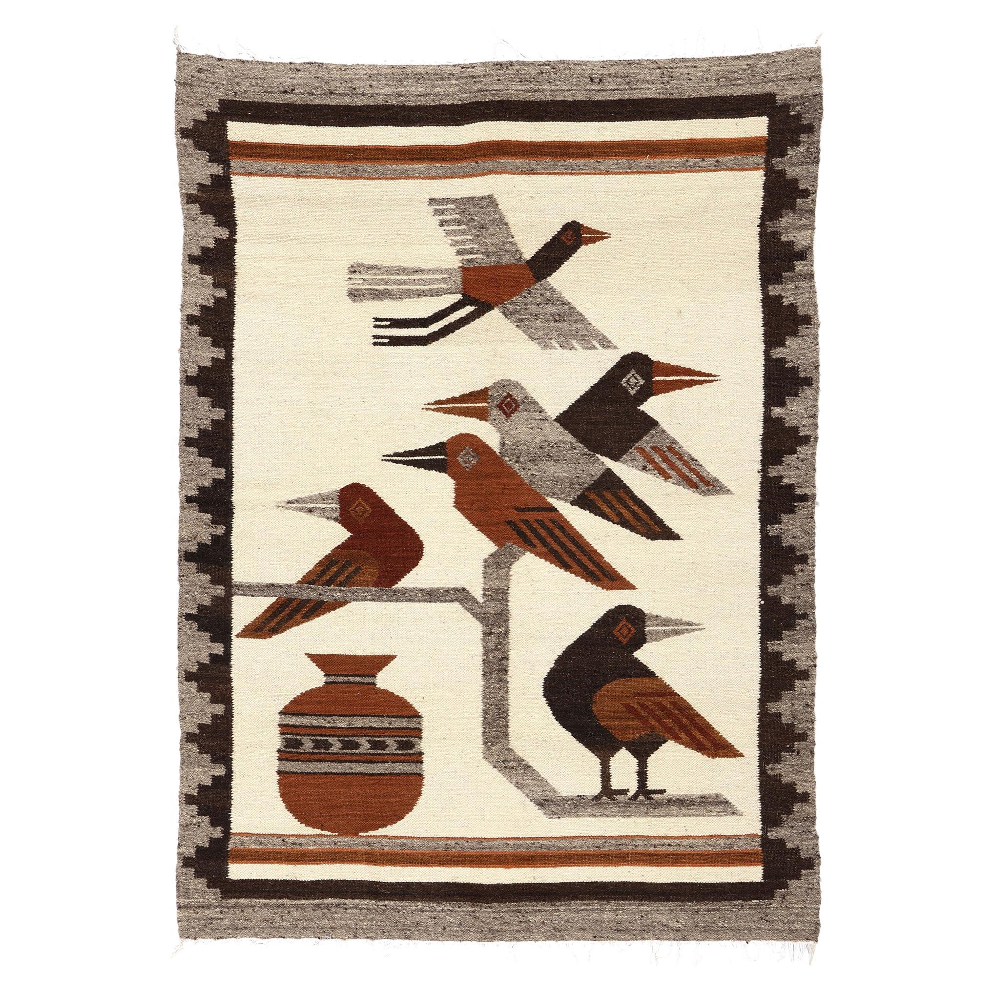 Peruanischer Pictorial-Kelim-Teppich mit Vogelmotiv, Vintage