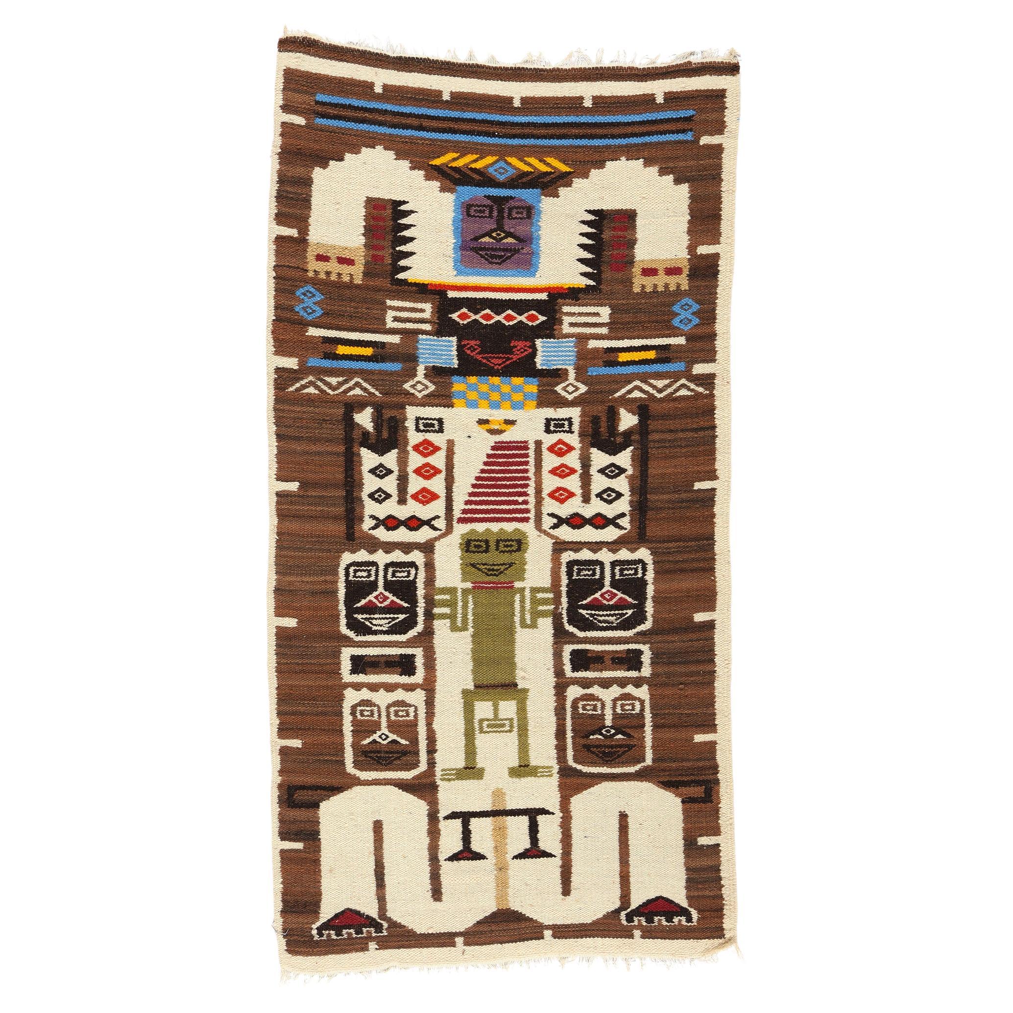 Vintage Peruvian Deity Pictorial Kilim Rug For Sale