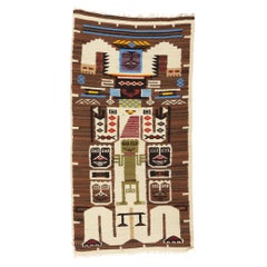 Vintage Peruanische Gottheit Pictorial Kilim Teppich