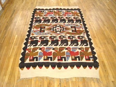 Vintage Peruvian Flat-Weave Rug with Stylized Chancay Design, in Small Room Size