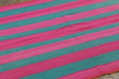 Vintage Peruvian Kilim, Fuchsia & Teal Vertical Stripes - Rug & Kilim