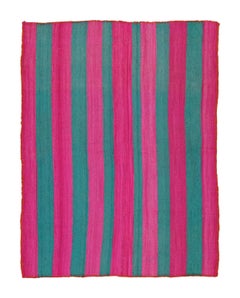 Vintage Peruvian Kilim, Fuchsia & Teal Vertical Stripes - Rug & Kilim