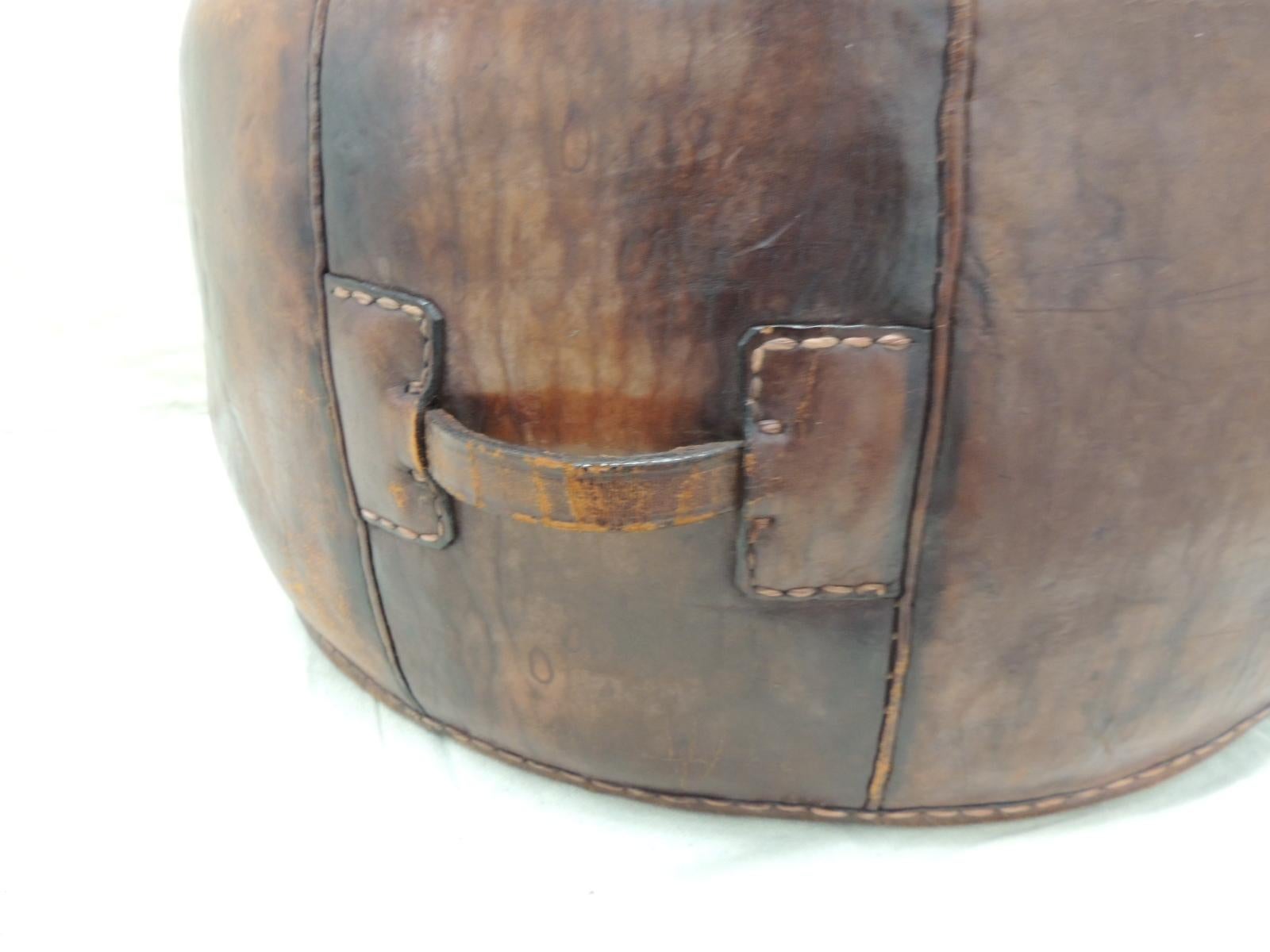 Vintage Peruvian Leather Ottoman with Handles In Good Condition In Oakland Park, FL
